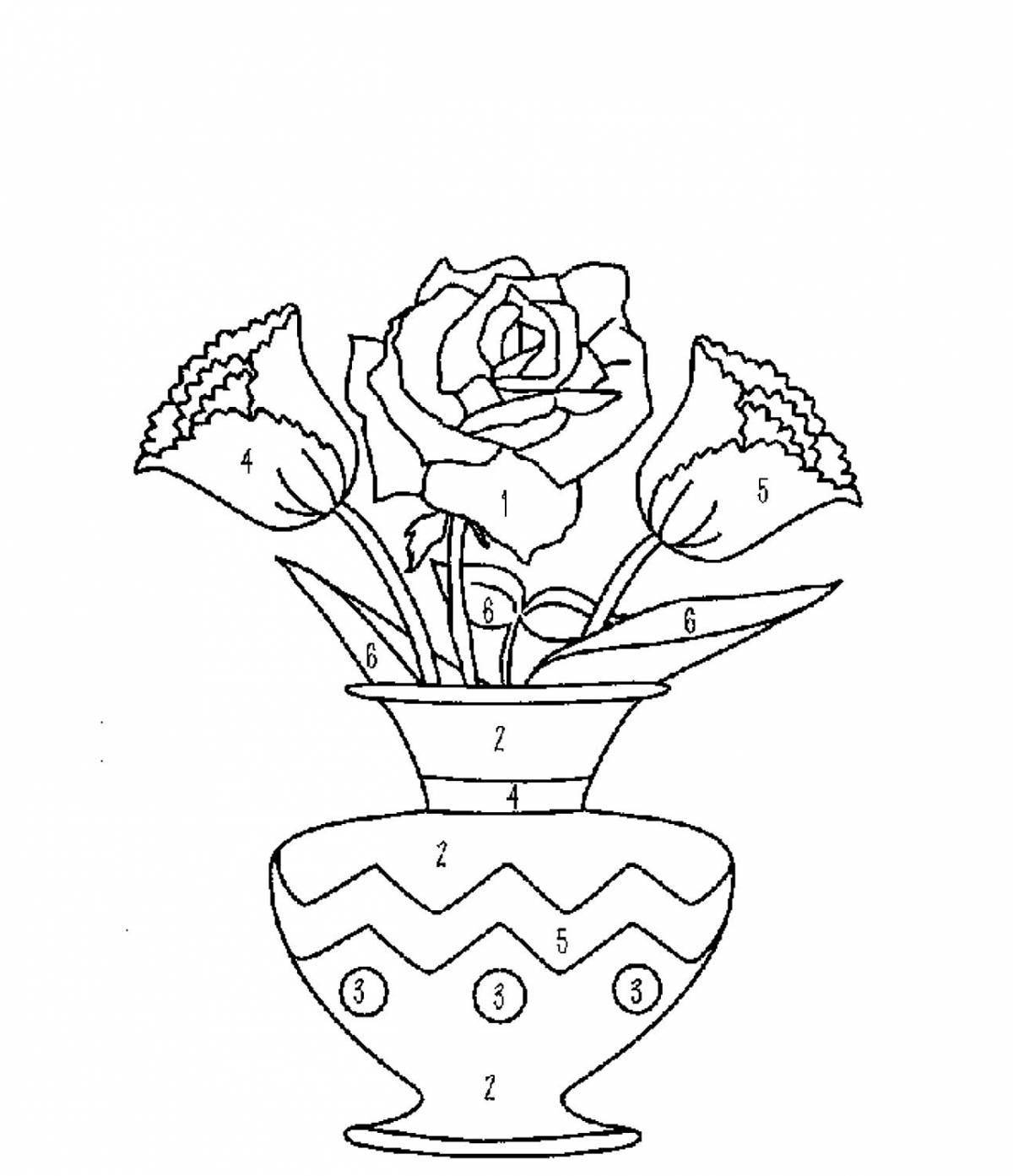 Coloring book shining vase of flowers
