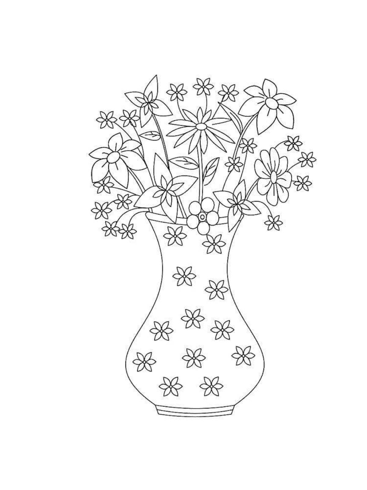 Coloring page charming vase of flowers