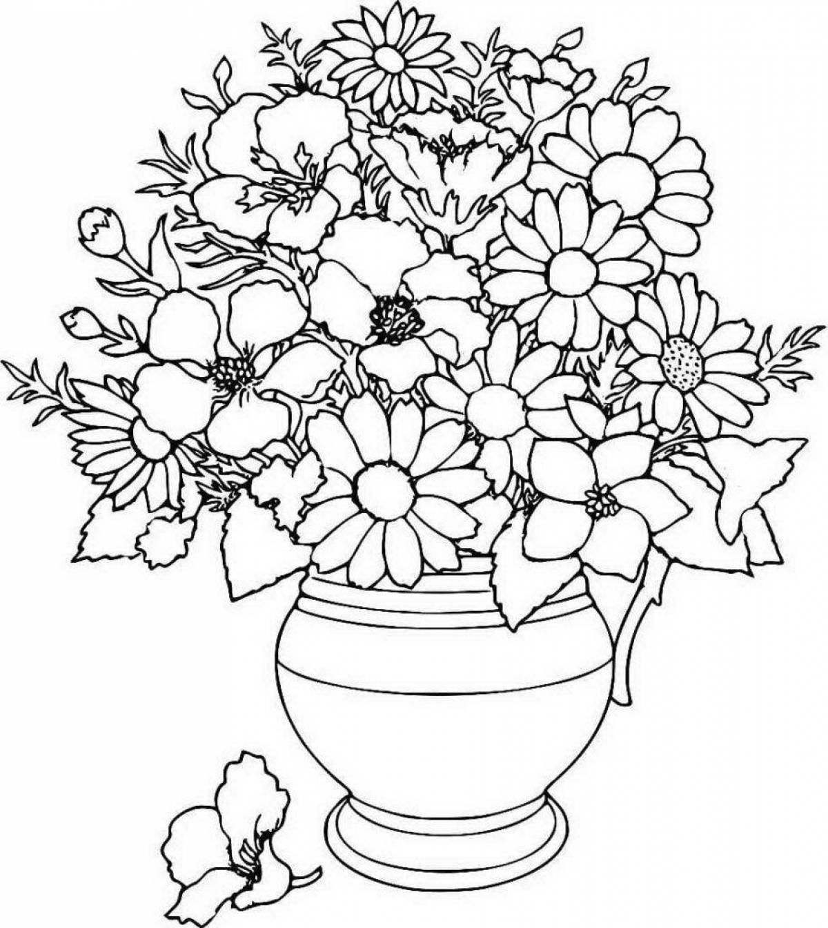 Colorful vase of flowers coloring book