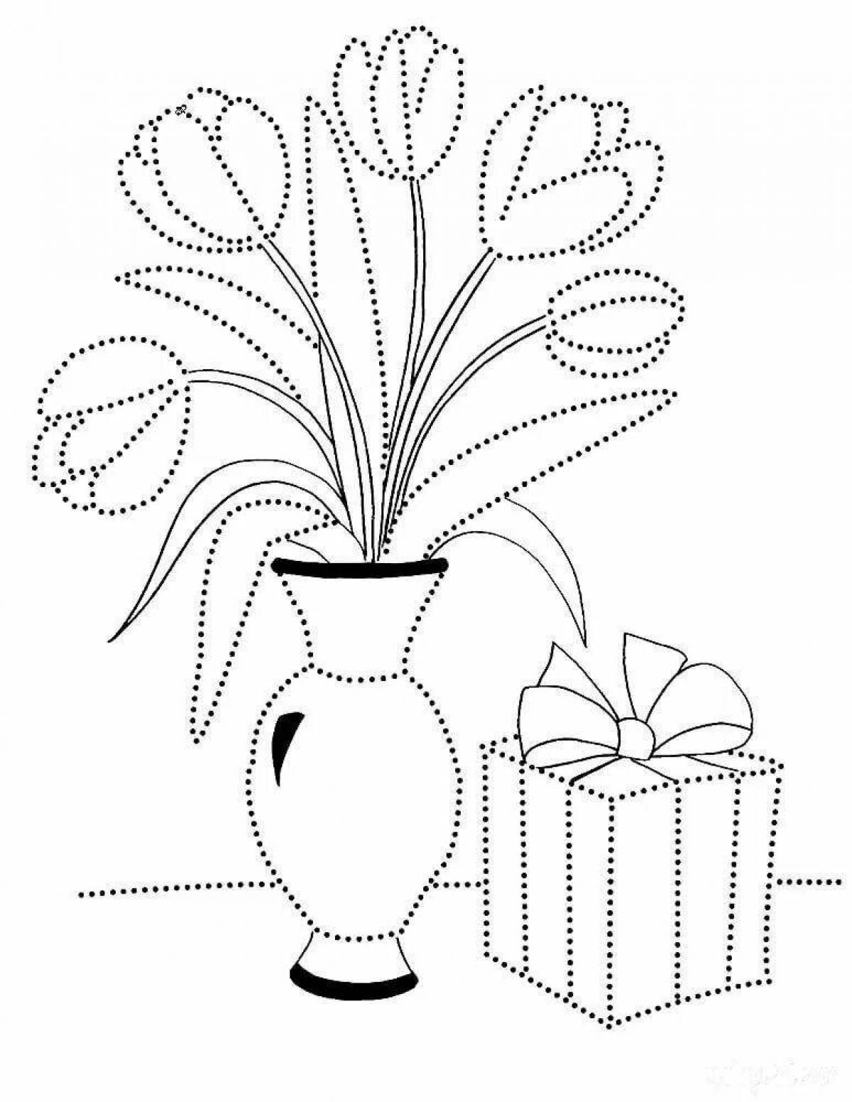 Coloring exotic vase of flowers