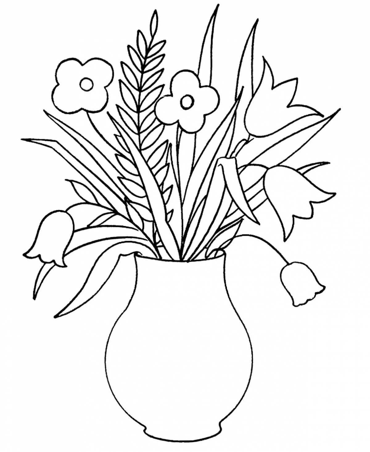 Coloring book shiny vase of flowers