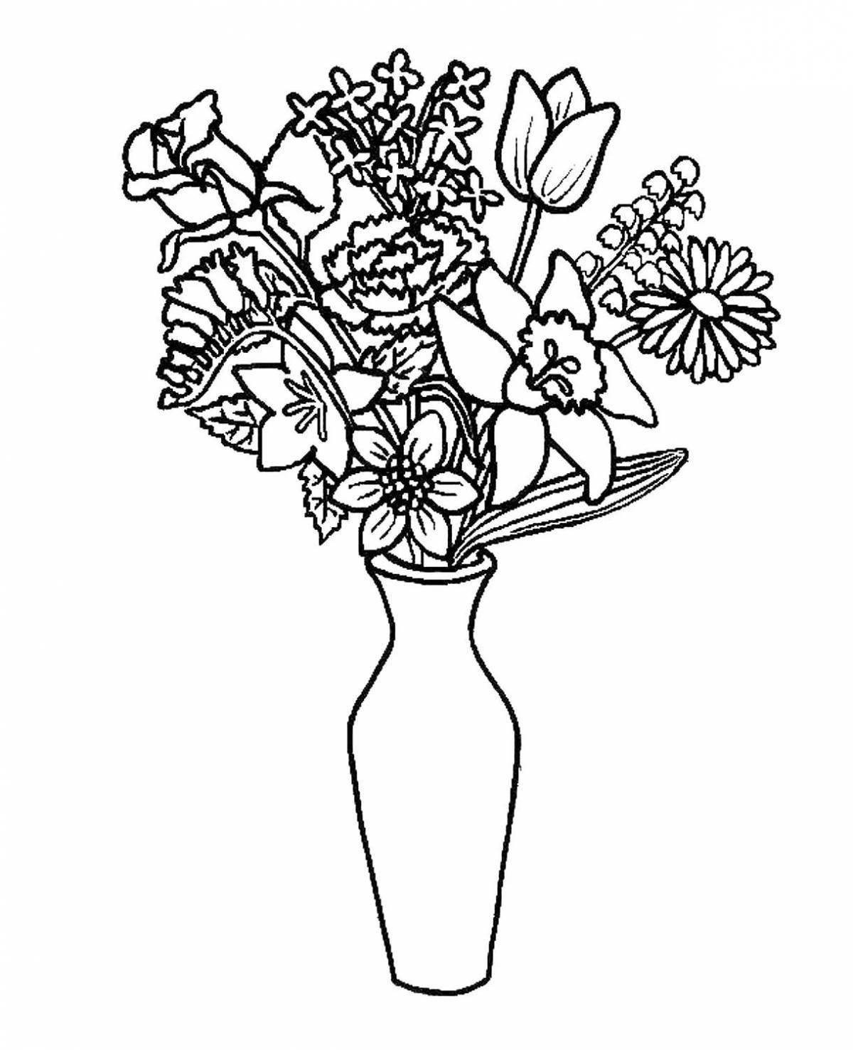 Brightly colored vase of flowers coloring book