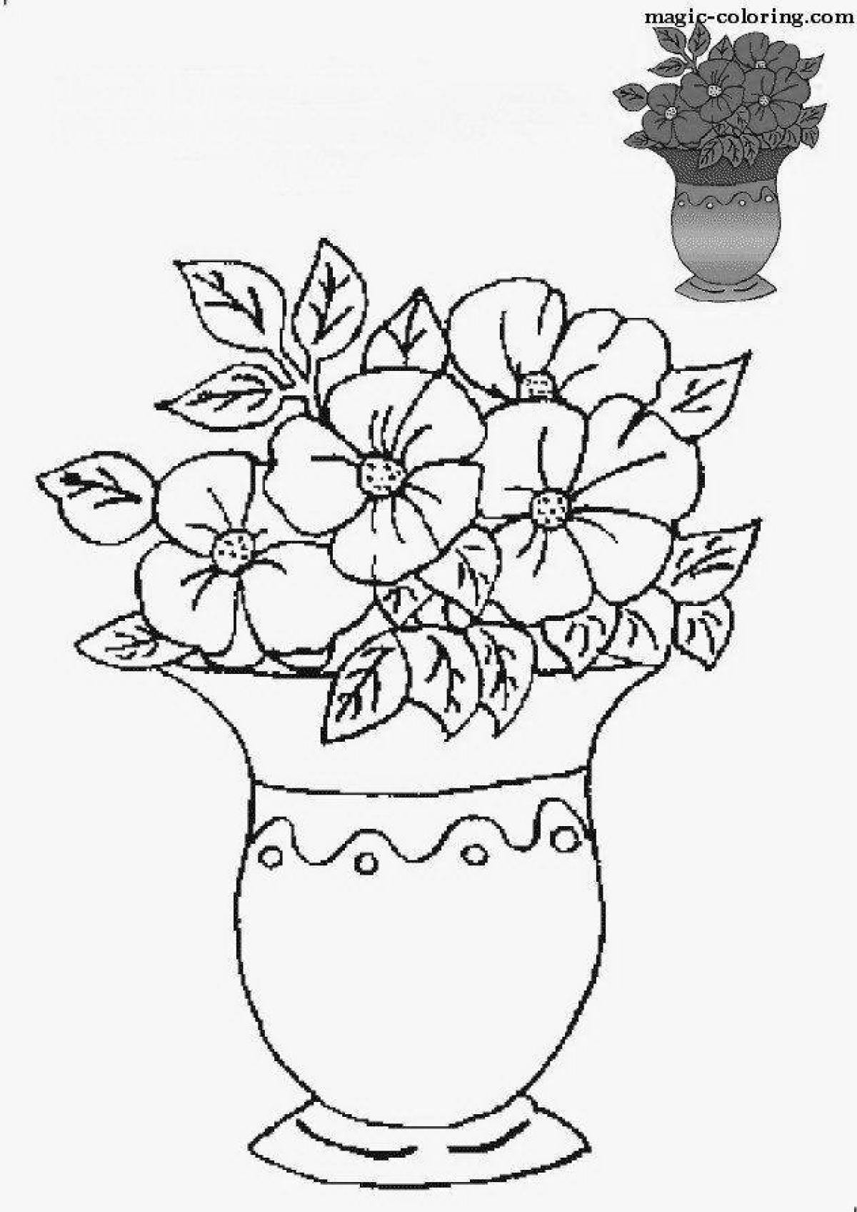 Coloring majestic vase of flowers