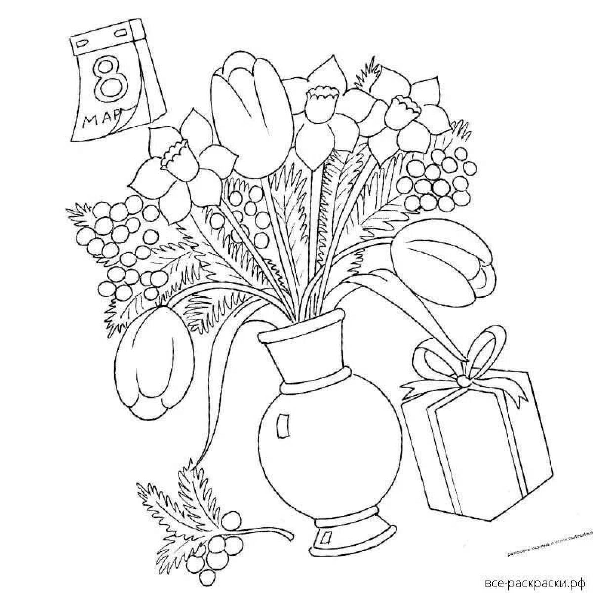 Coloring page dazzling vase of flowers