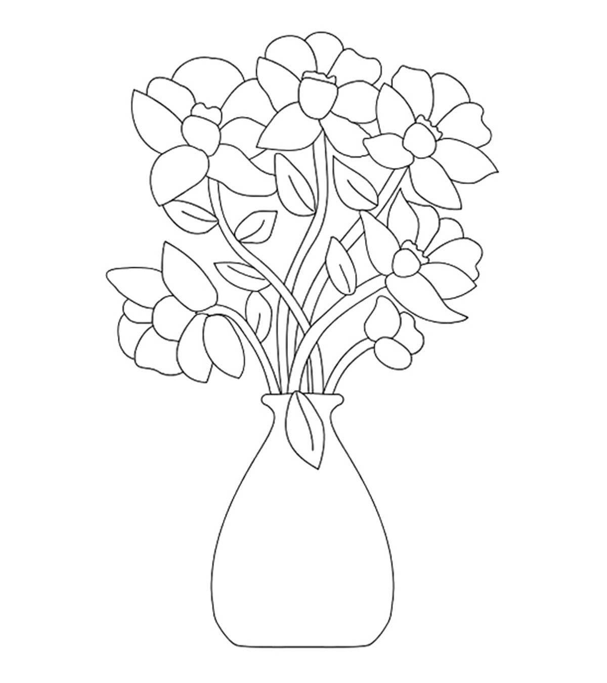 Coloring book glowing vase of flowers