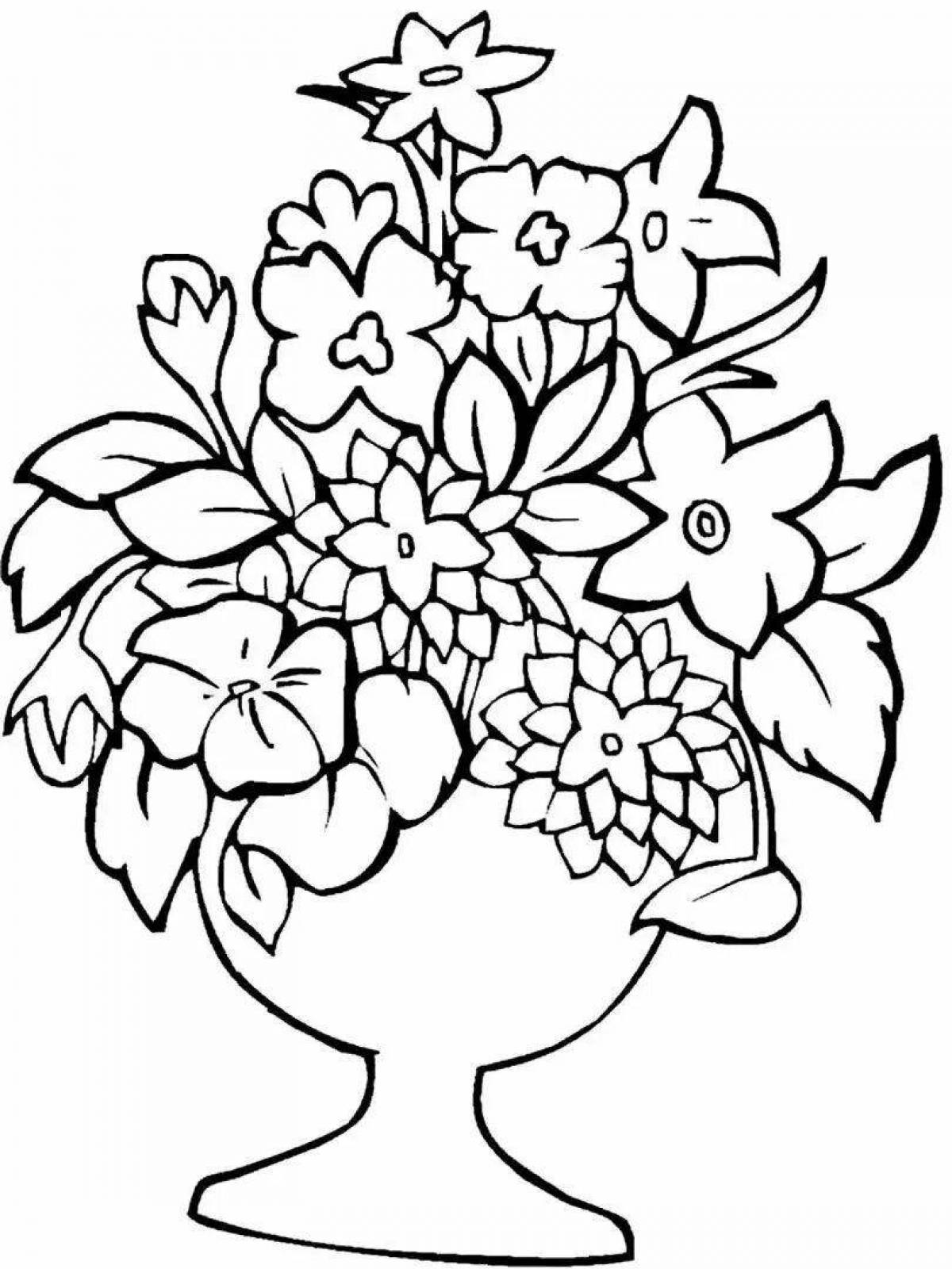 Colorful bright vase with flowers coloring book