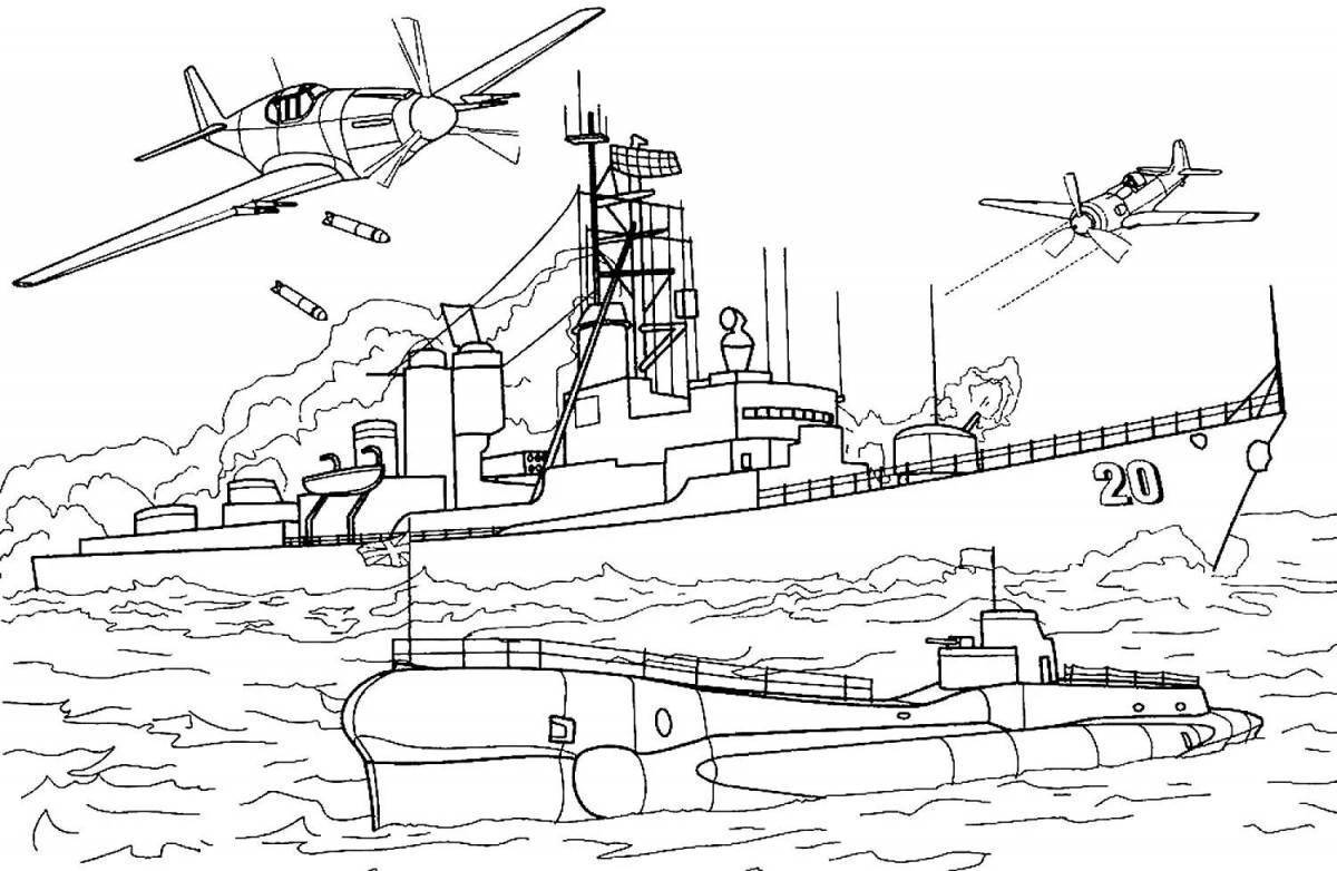 Военный корабль картинка для детей раскраска