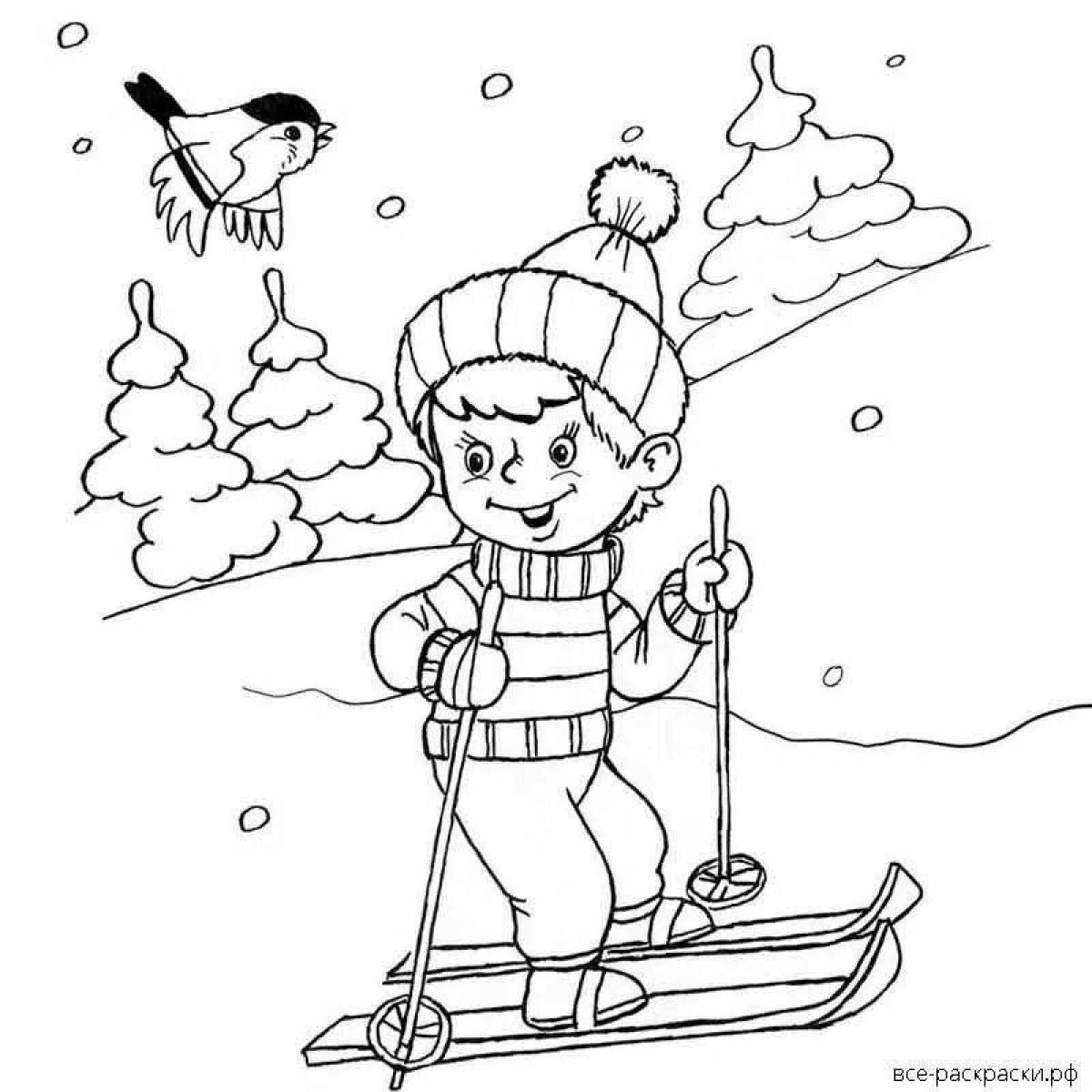 Glitter winter sports coloring pages for kids