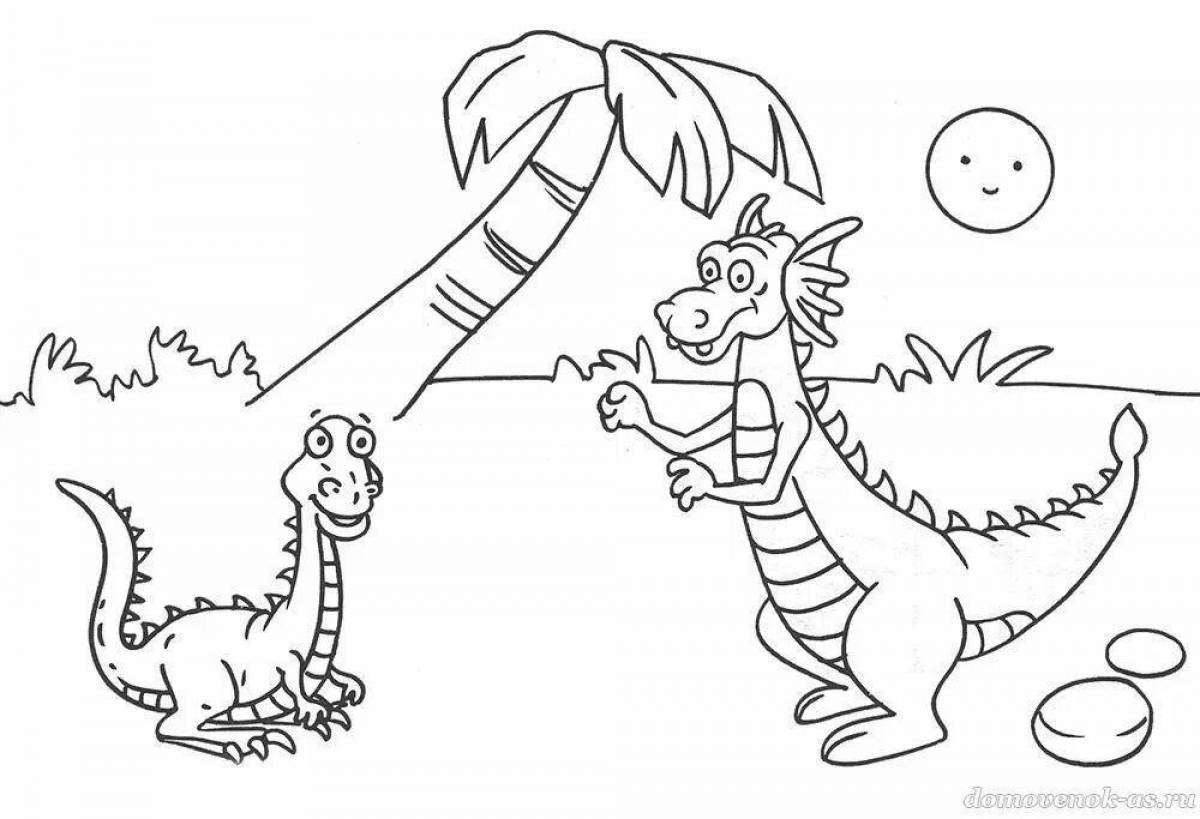 Color-crazy dinosaurs coloring pages for 6-7 year olds
