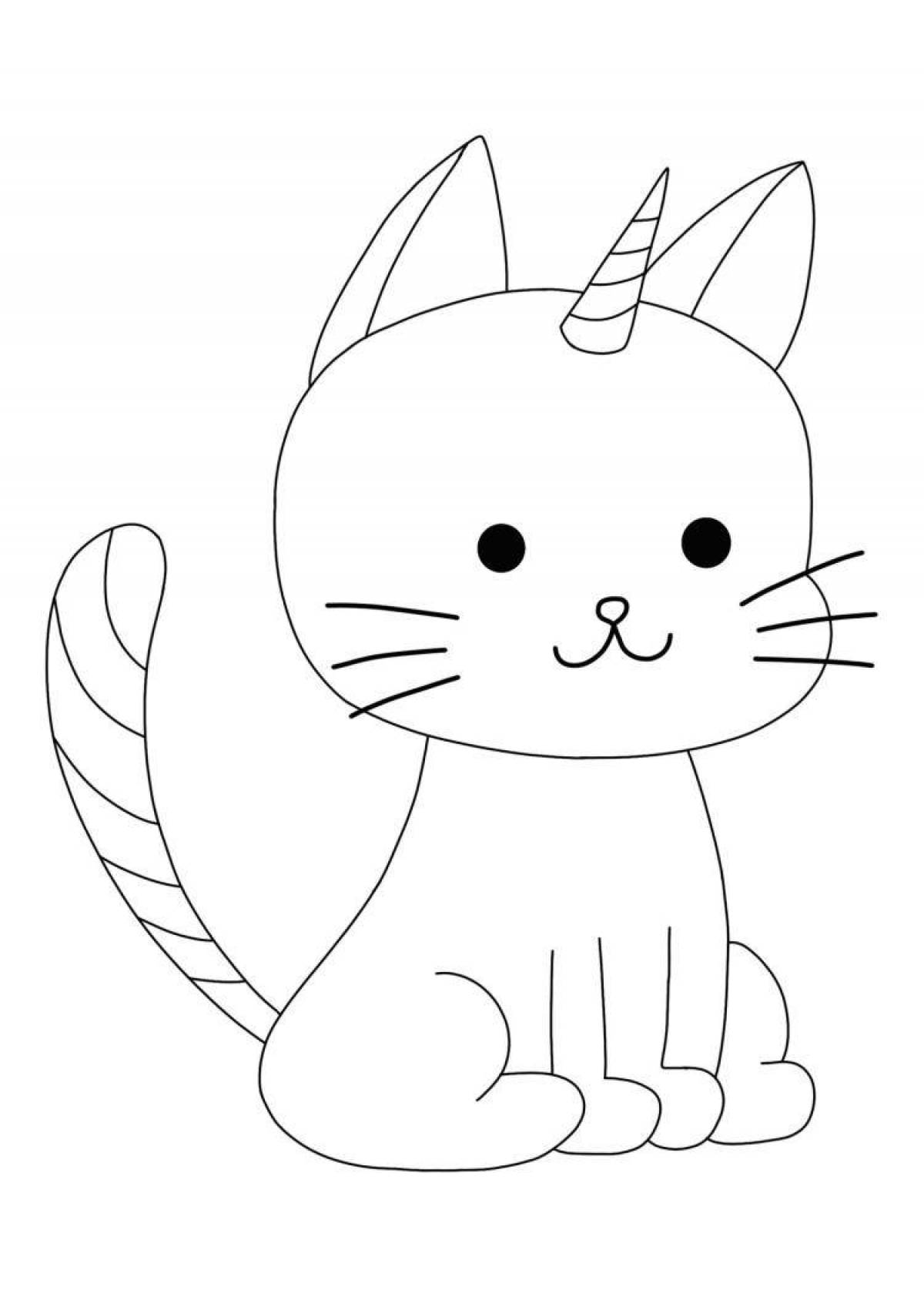 Мечтательная раскраска кошка единорог