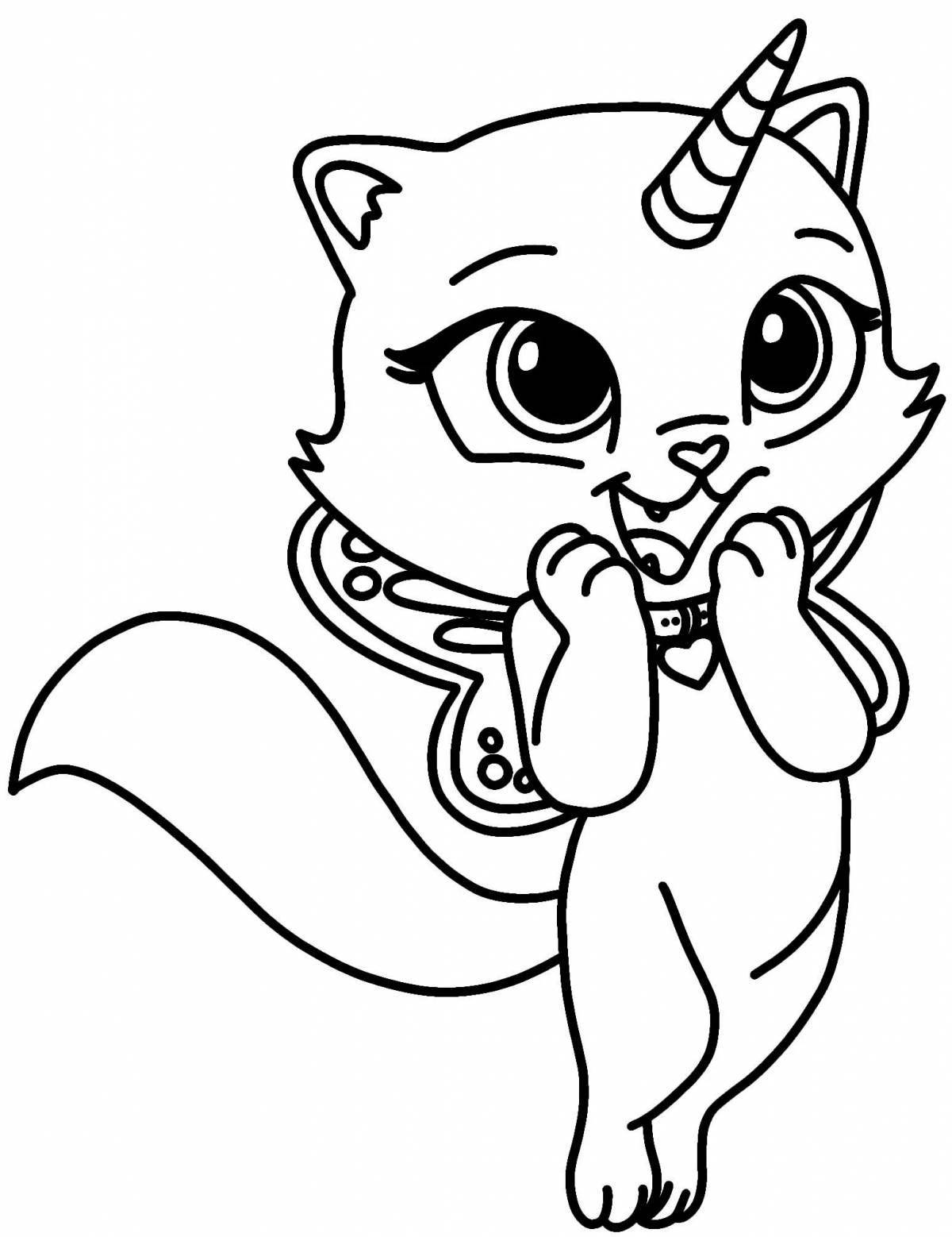 Сказочная раскраска кошка единорог