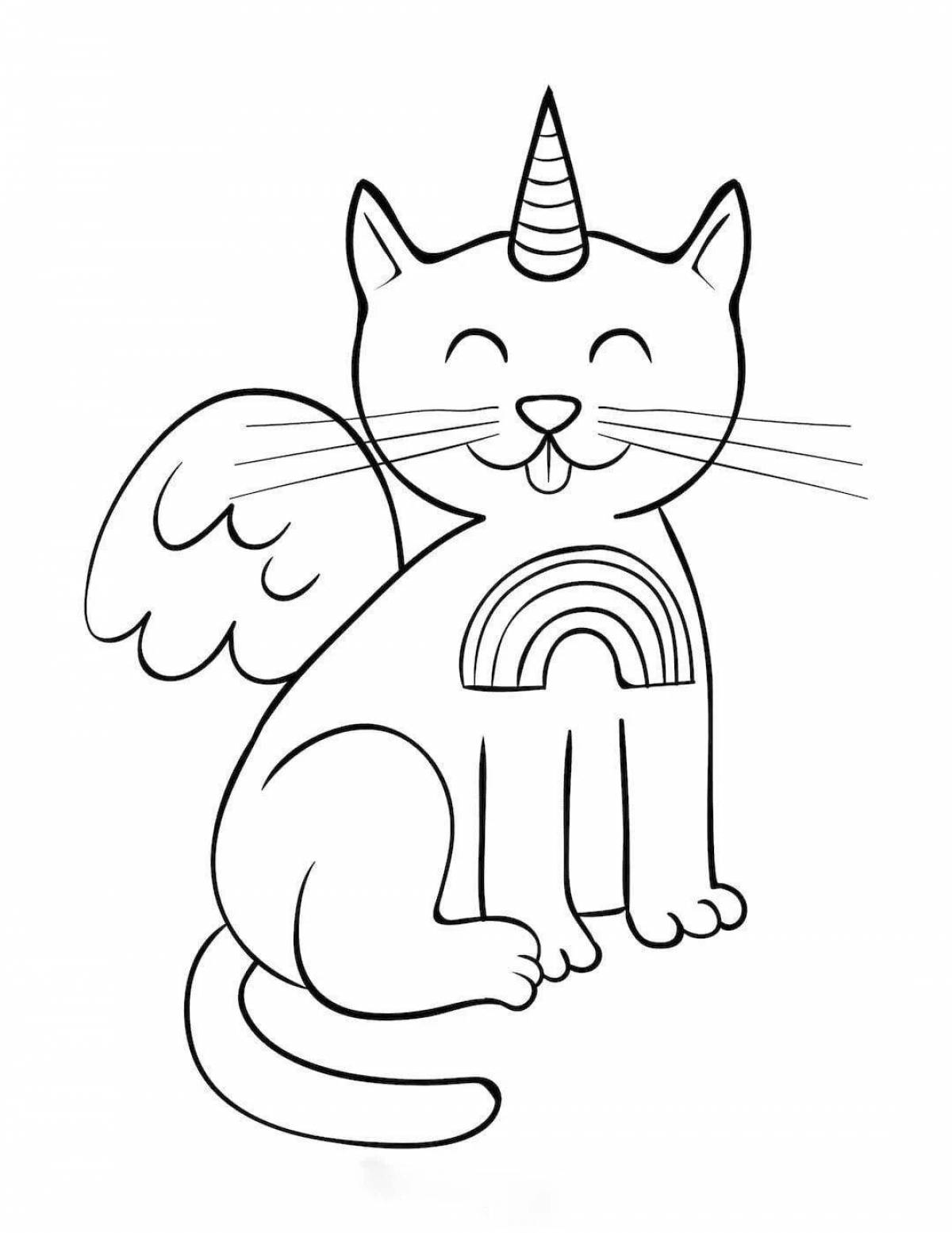 Симпатичная раскраска кошка единорог