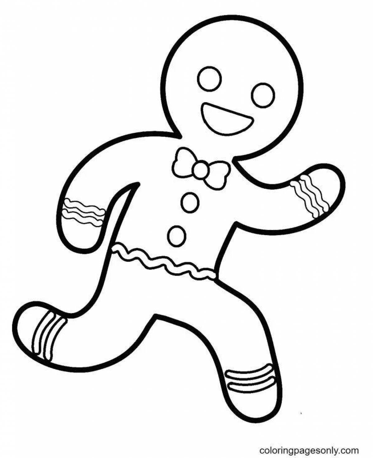 Coloring page of a cheerful gingerbread man