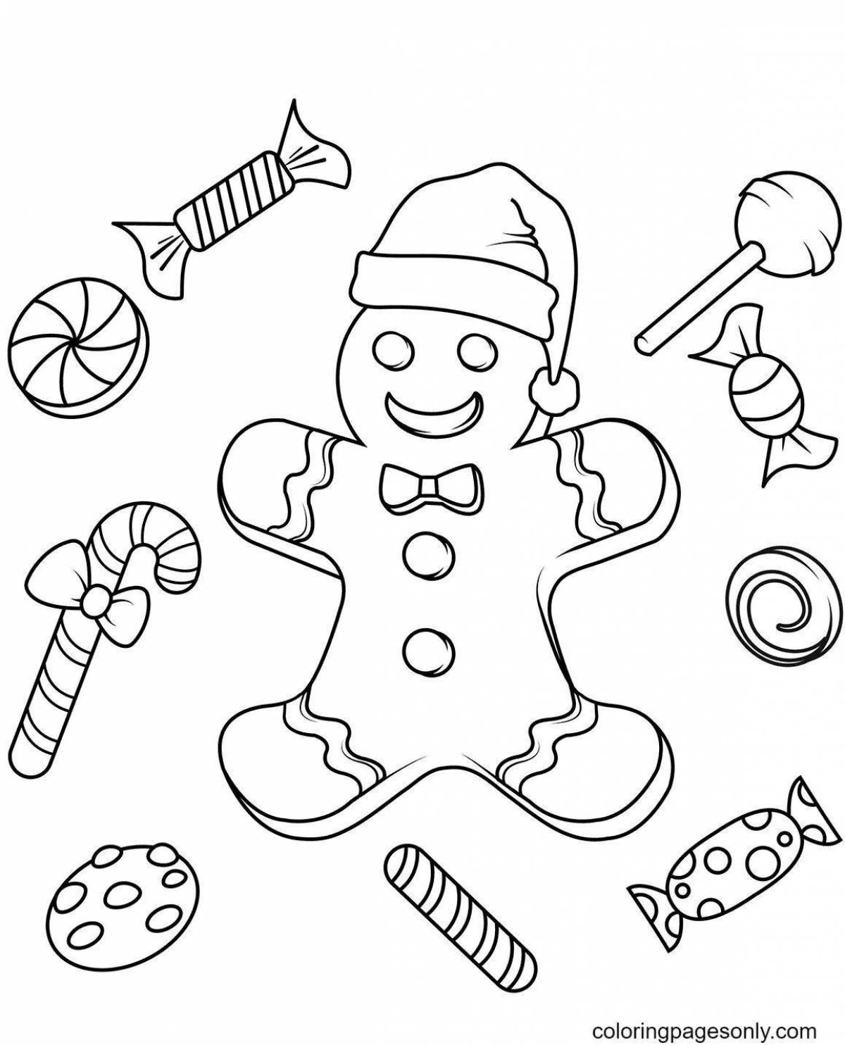 Coloring page of an attractive gingerbread man