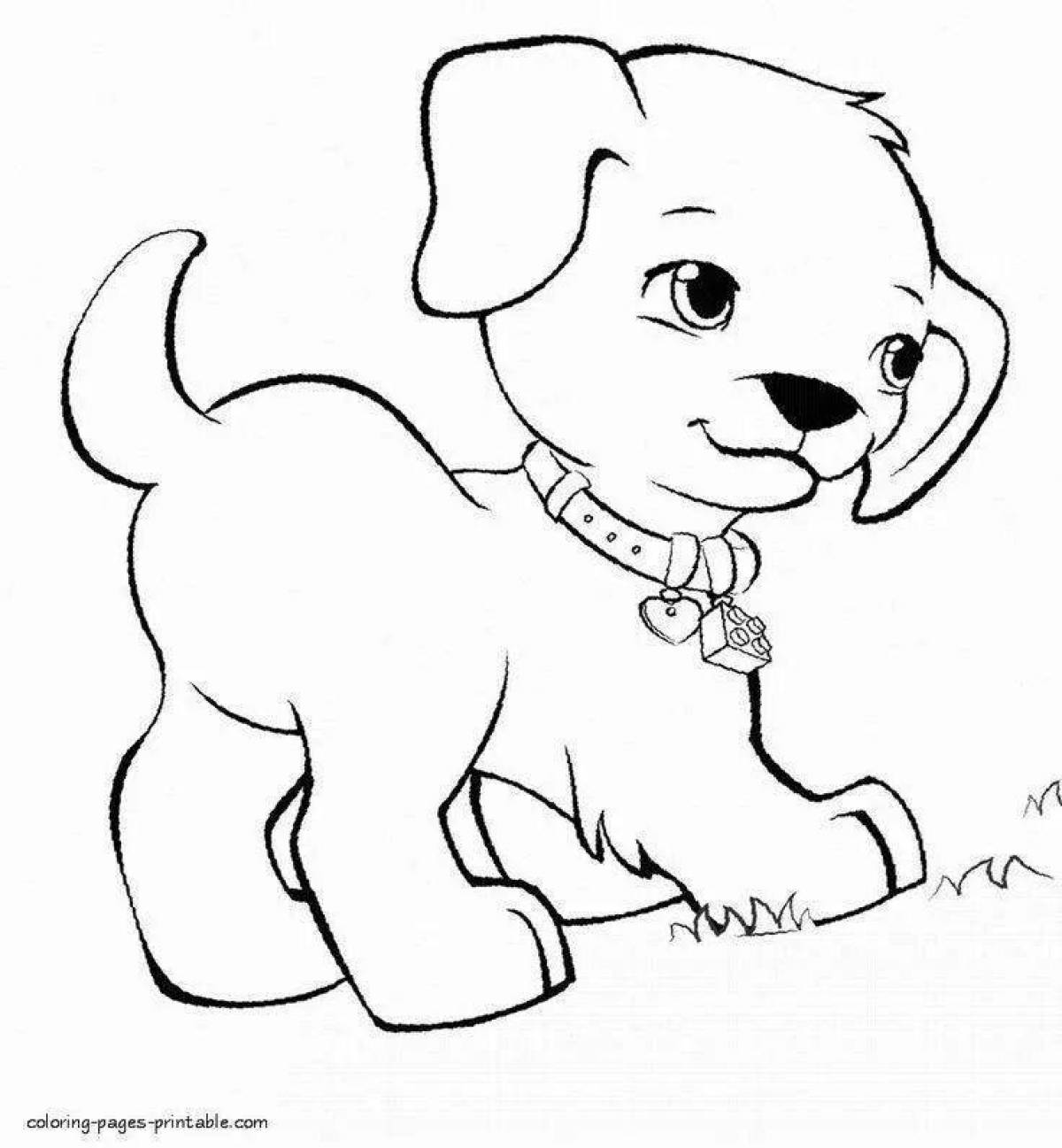 Glittering dog coloring page for girls