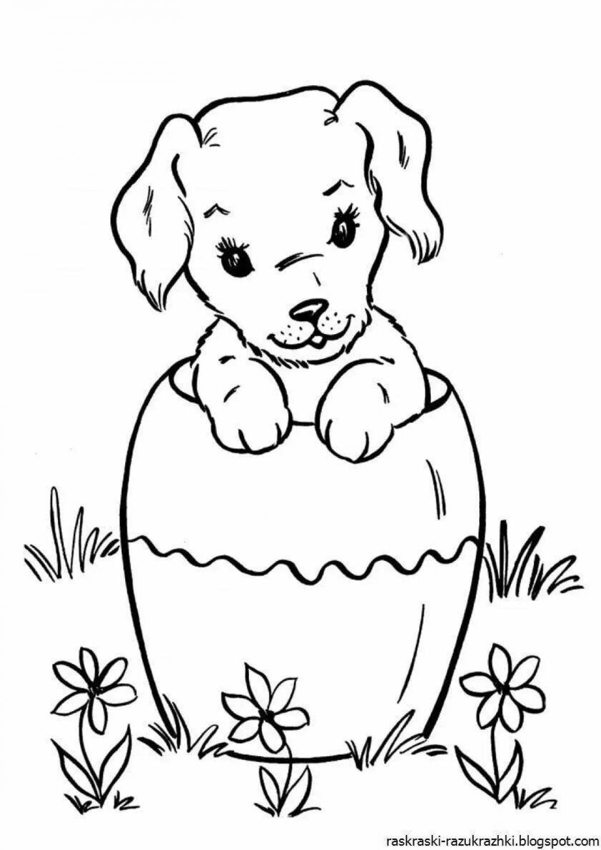 Glowing dog coloring page for girls