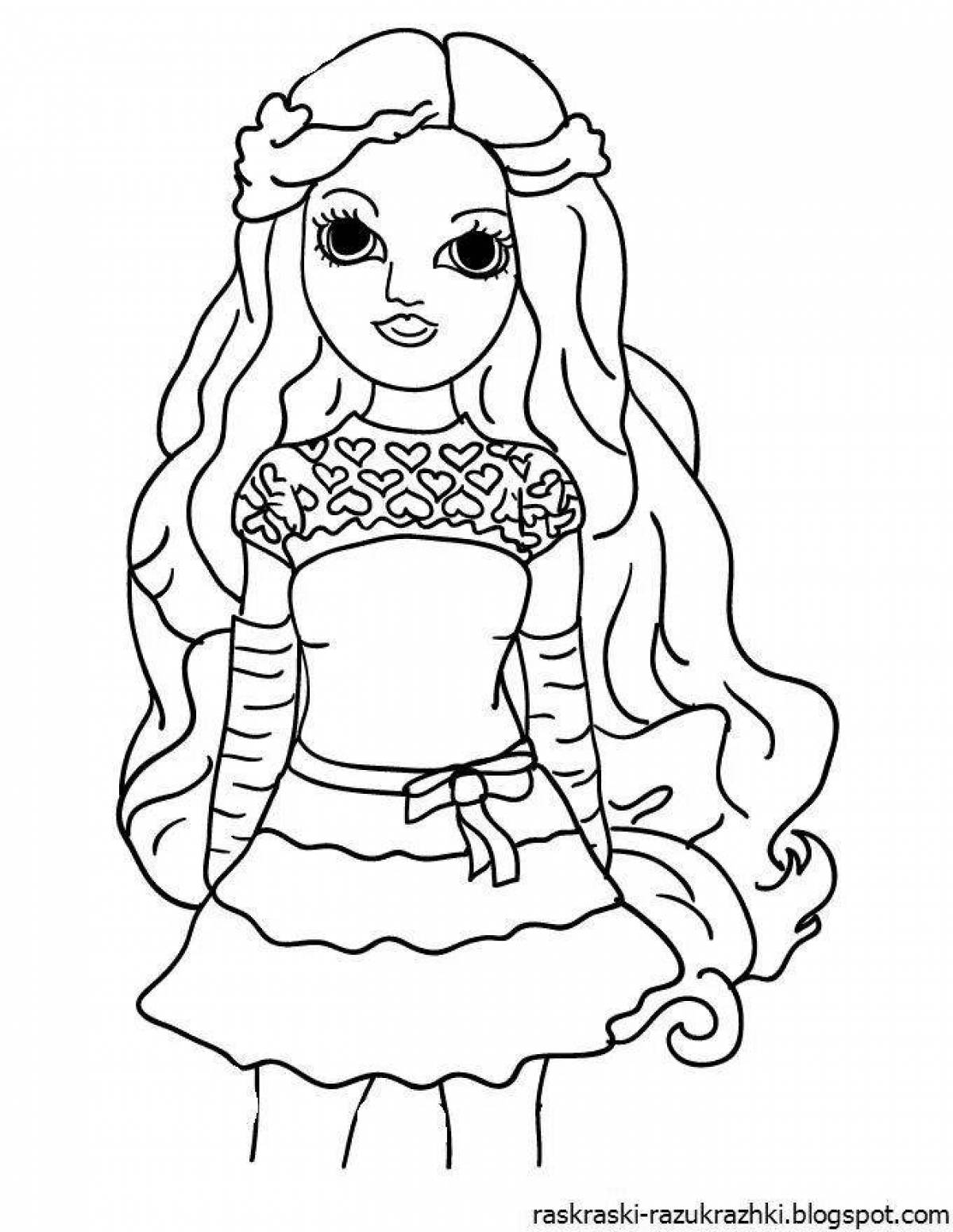 Glittering coloring pages for doll girls