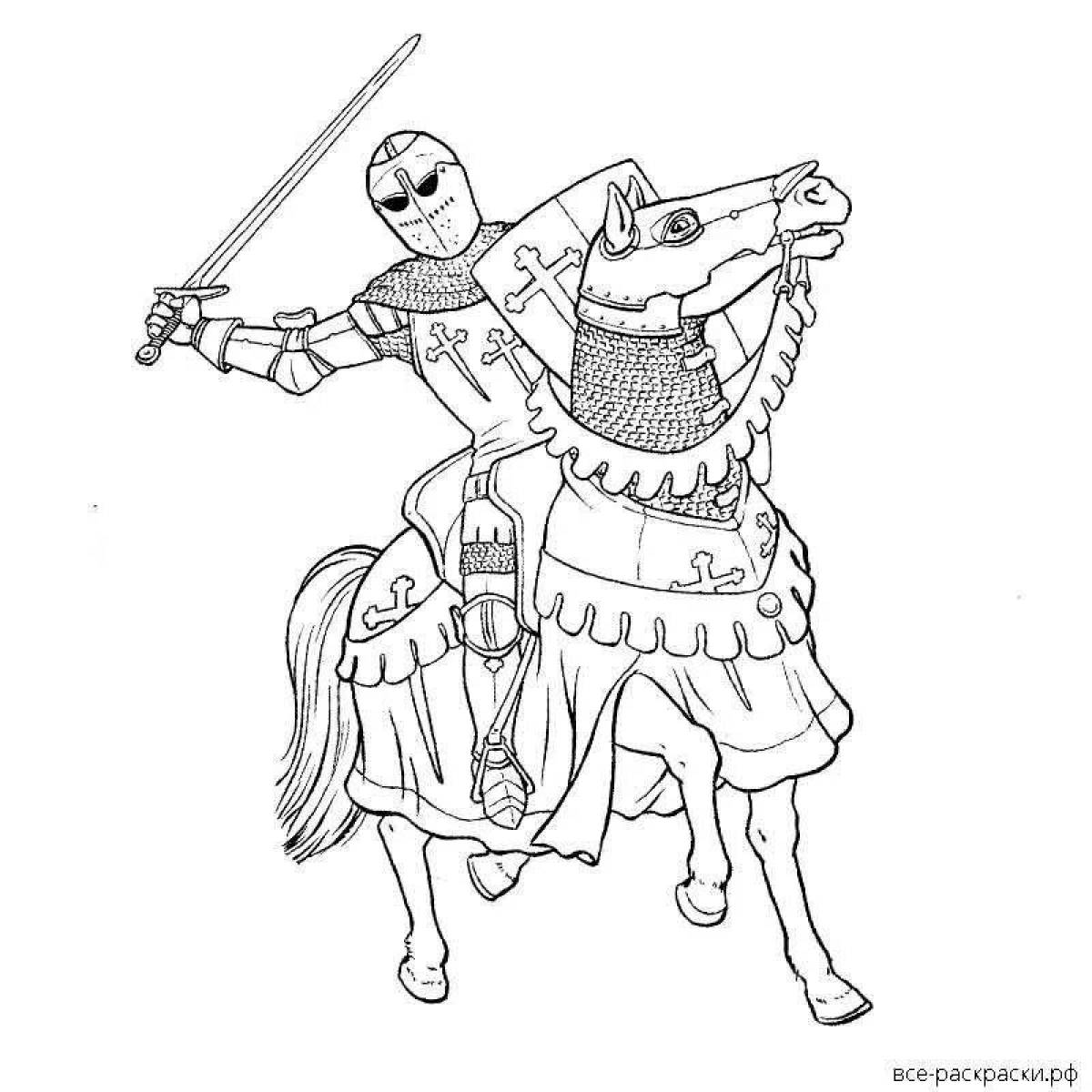 Раскраска рыцарь принцесса и лошадь для детей распечатать