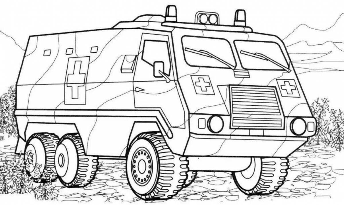 Fascinating coloring of military equipment for children 6-7 years old