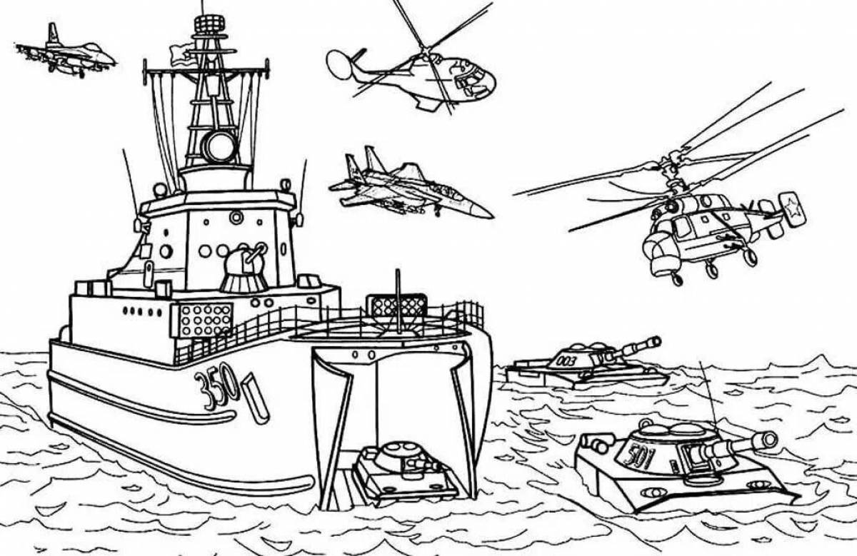 Unique military vehicle coloring book for 6-7 year olds
