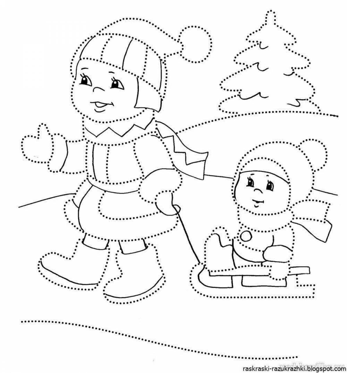 Serene winter coloring book for children 3-4 years old