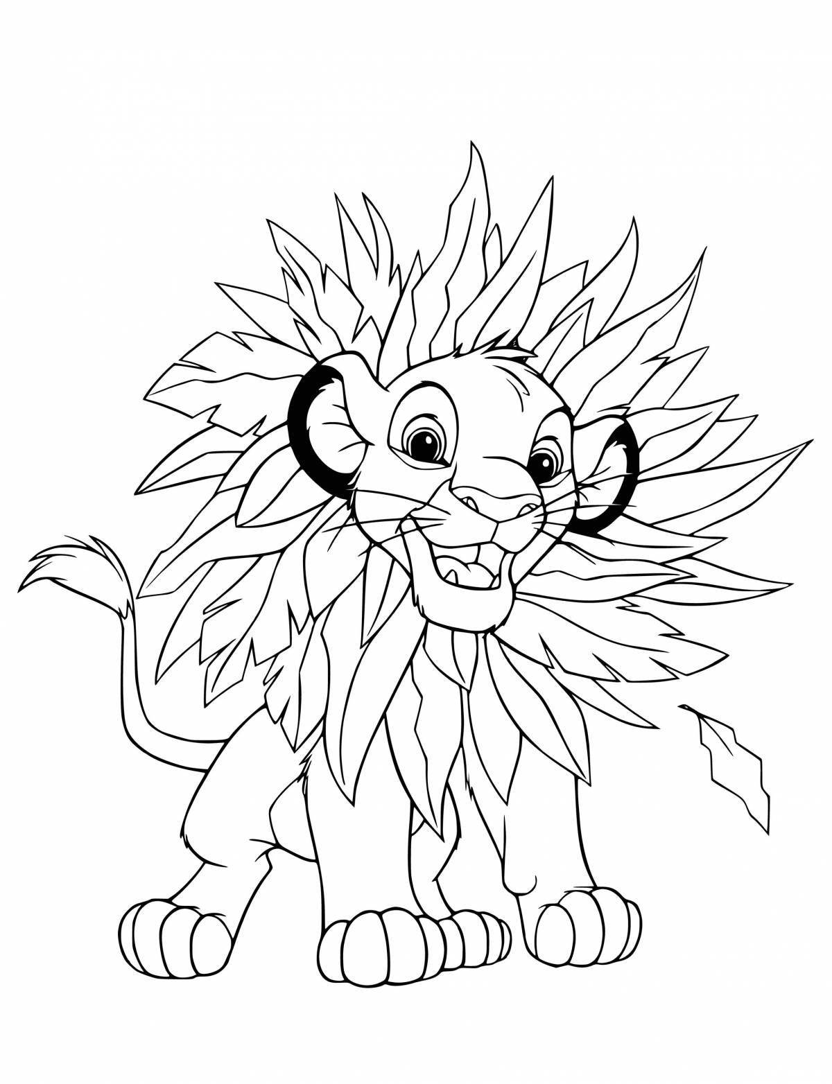 Coloring cute lion cub