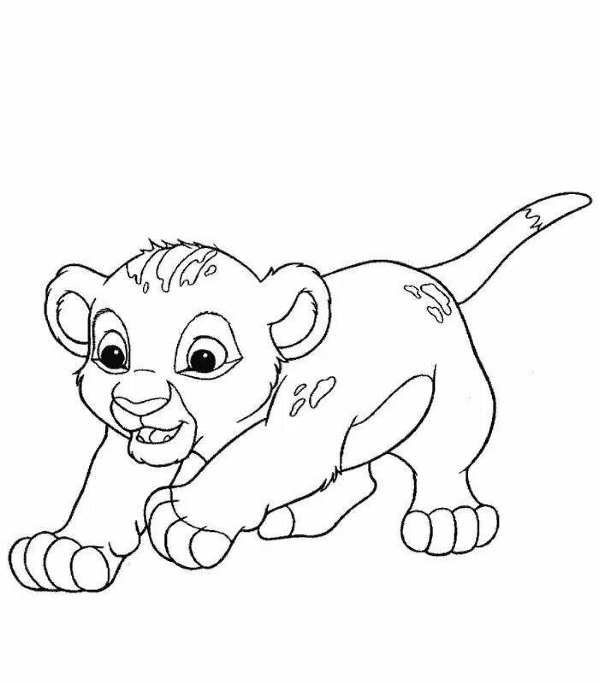 Coloring fluffy lion cub