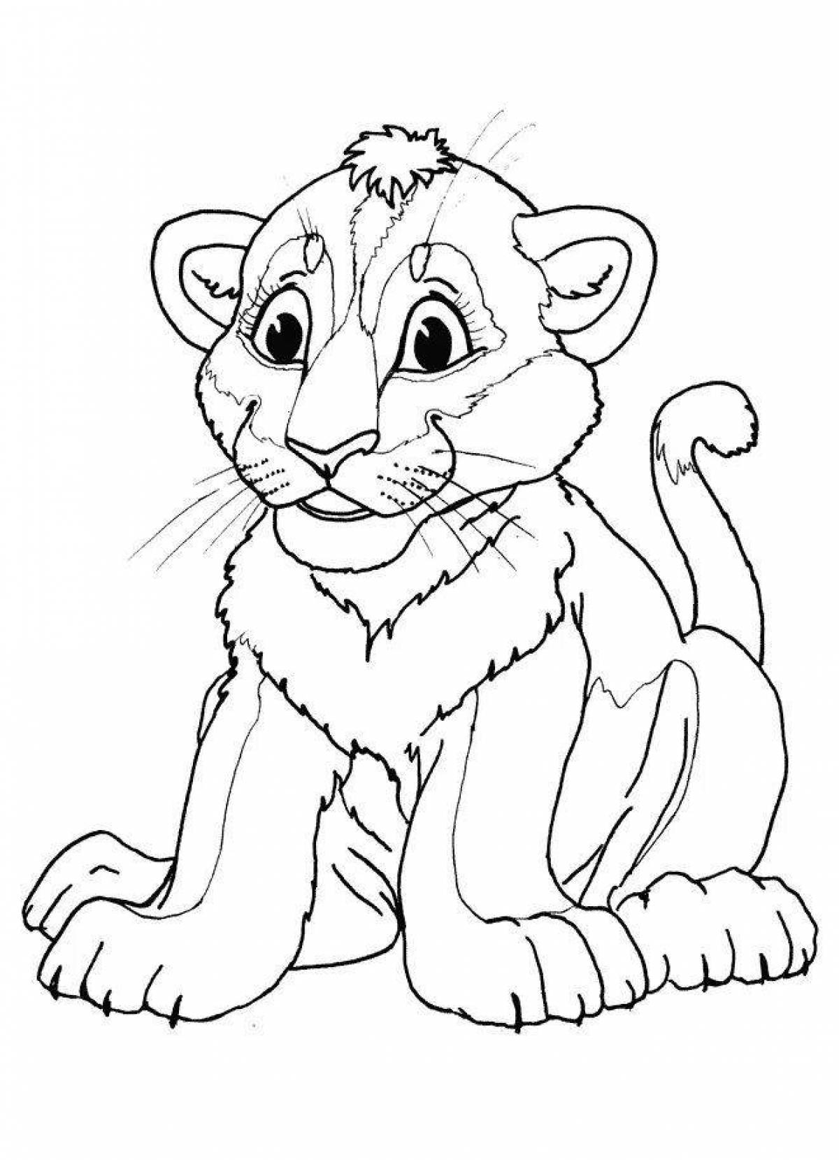 Coloring book smiling lion cub