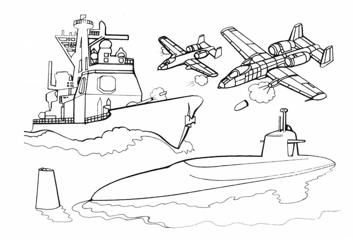Exquisite warship coloring book