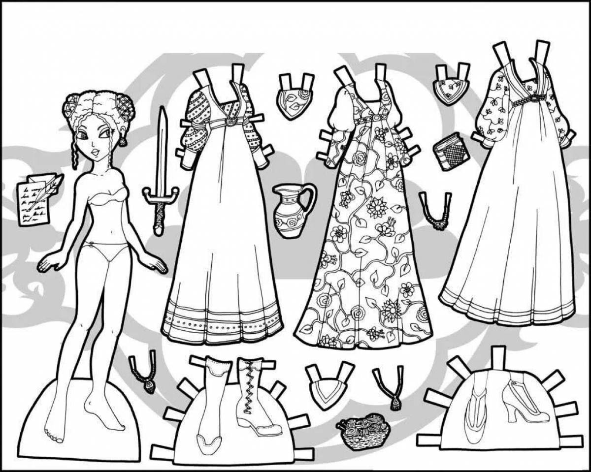 Colorful paper dolls with clothes for girl carving