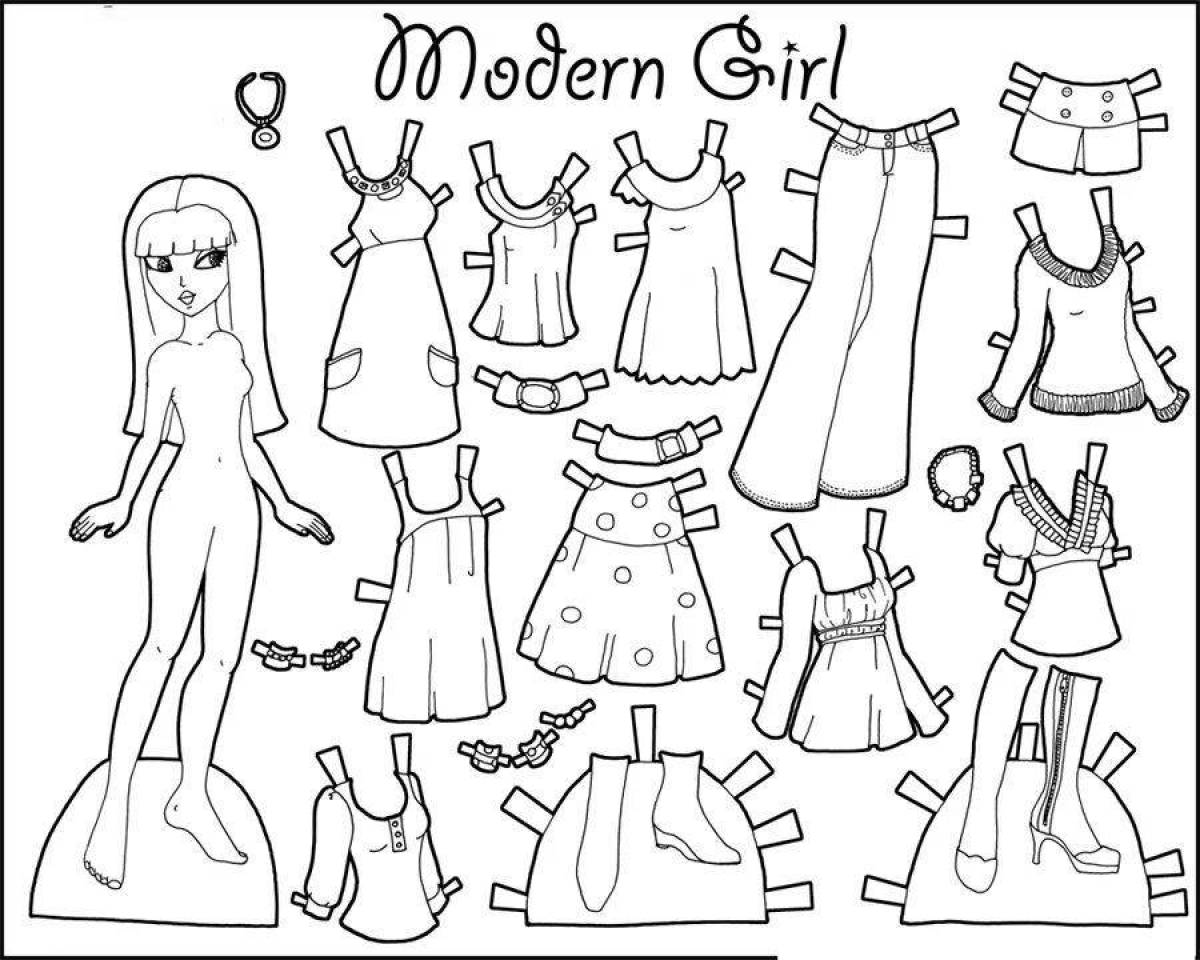 Adorable paper dolls with clothes for carving a girl