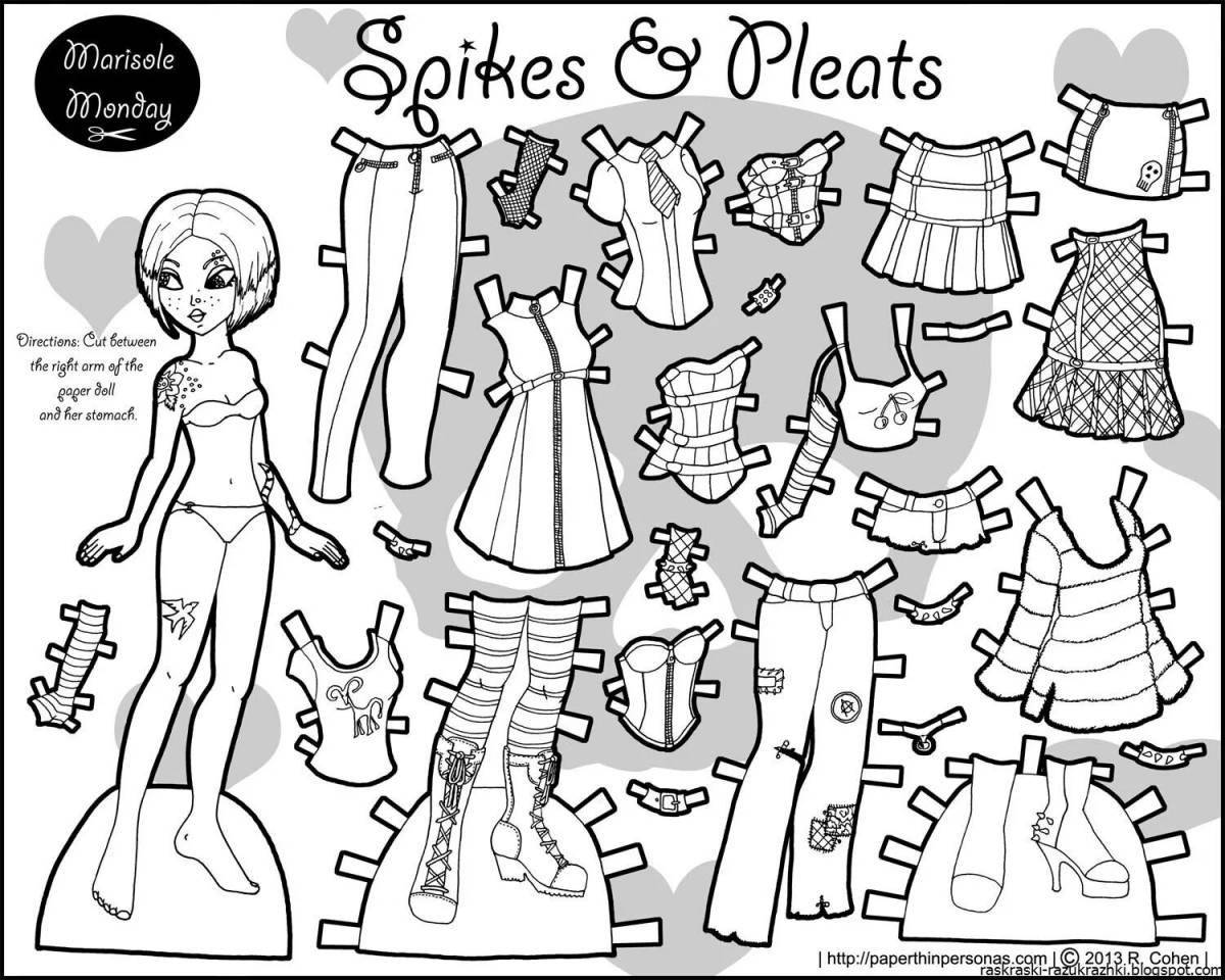 Colorful paper dolls with clothes for carving a girl