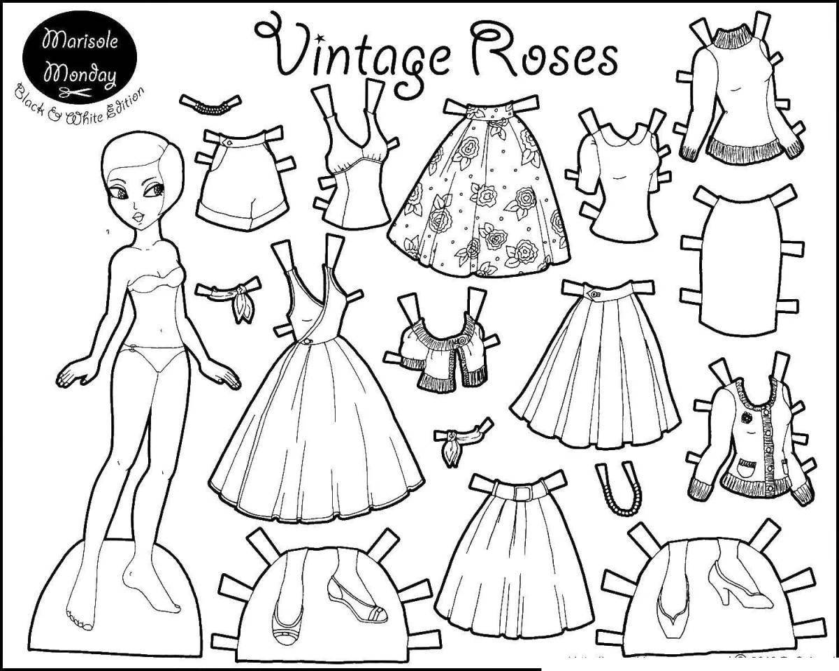 Intricate paper dolls with girl carving clothes
