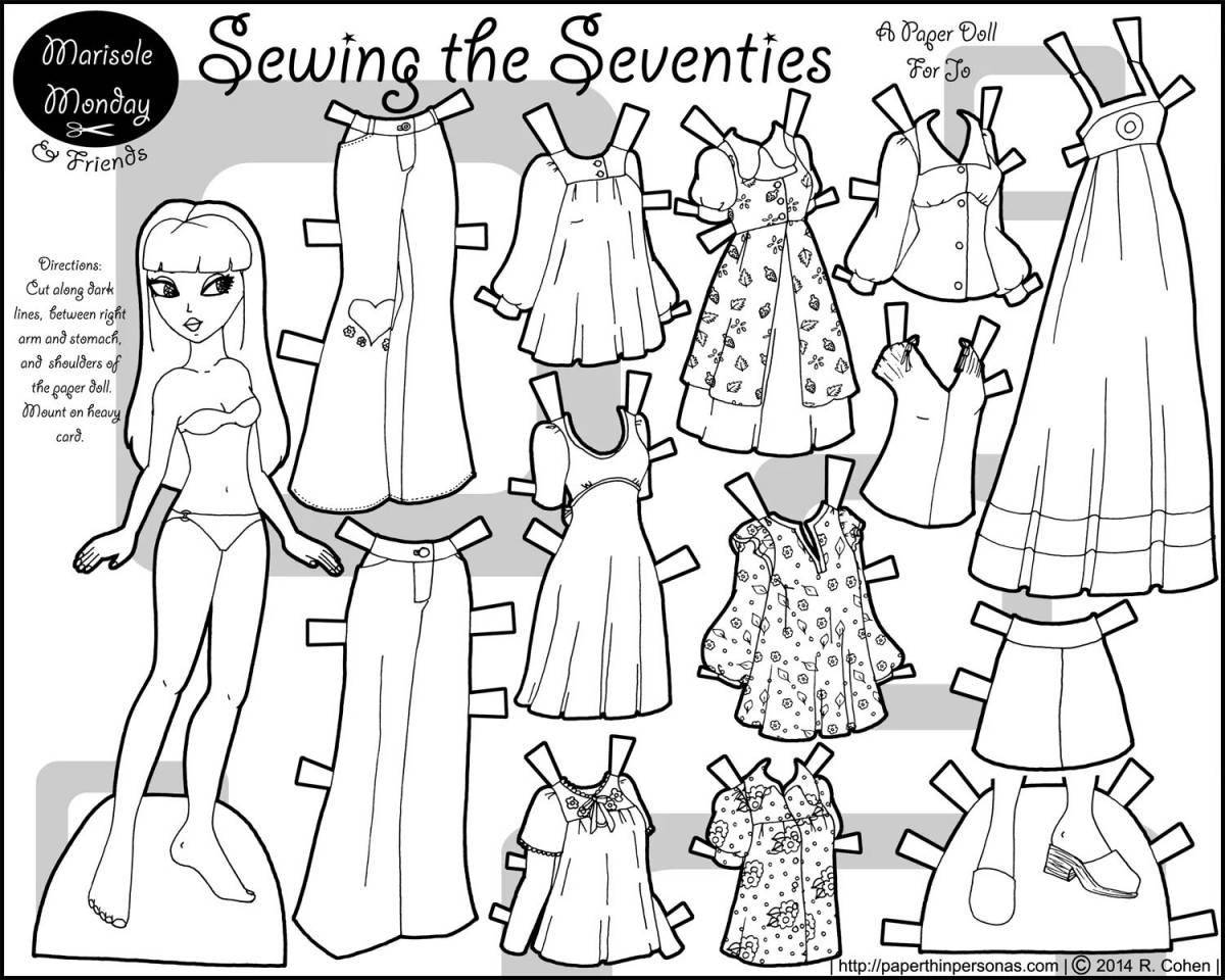 Painted paper dolls with clothes for carving a girl