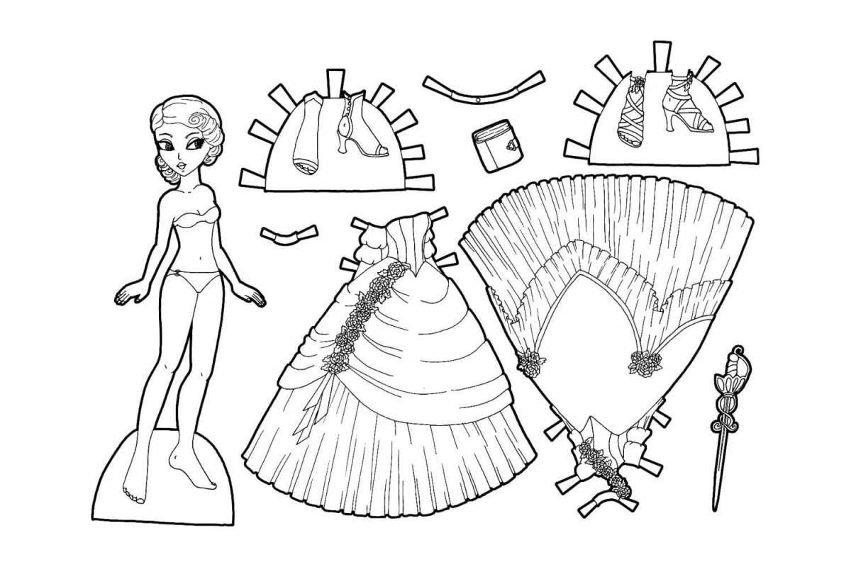 Paper dolls with color accents and clothes for carving a girl