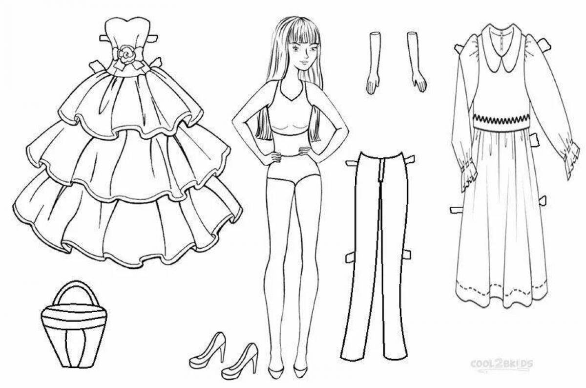 Lightened paper dolls with clothes for carving a girl