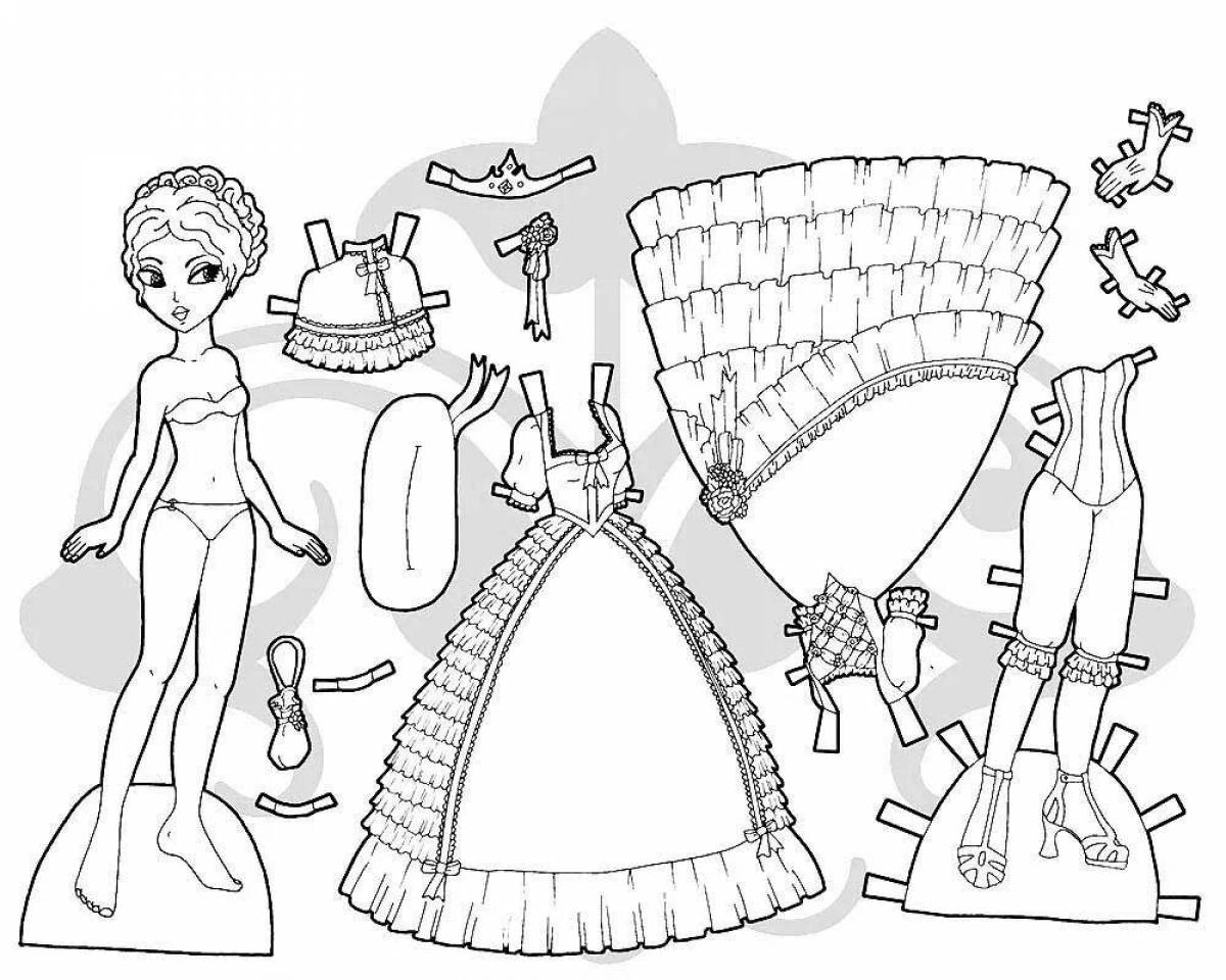 Iridescent paper dolls with clothes for carving a girl