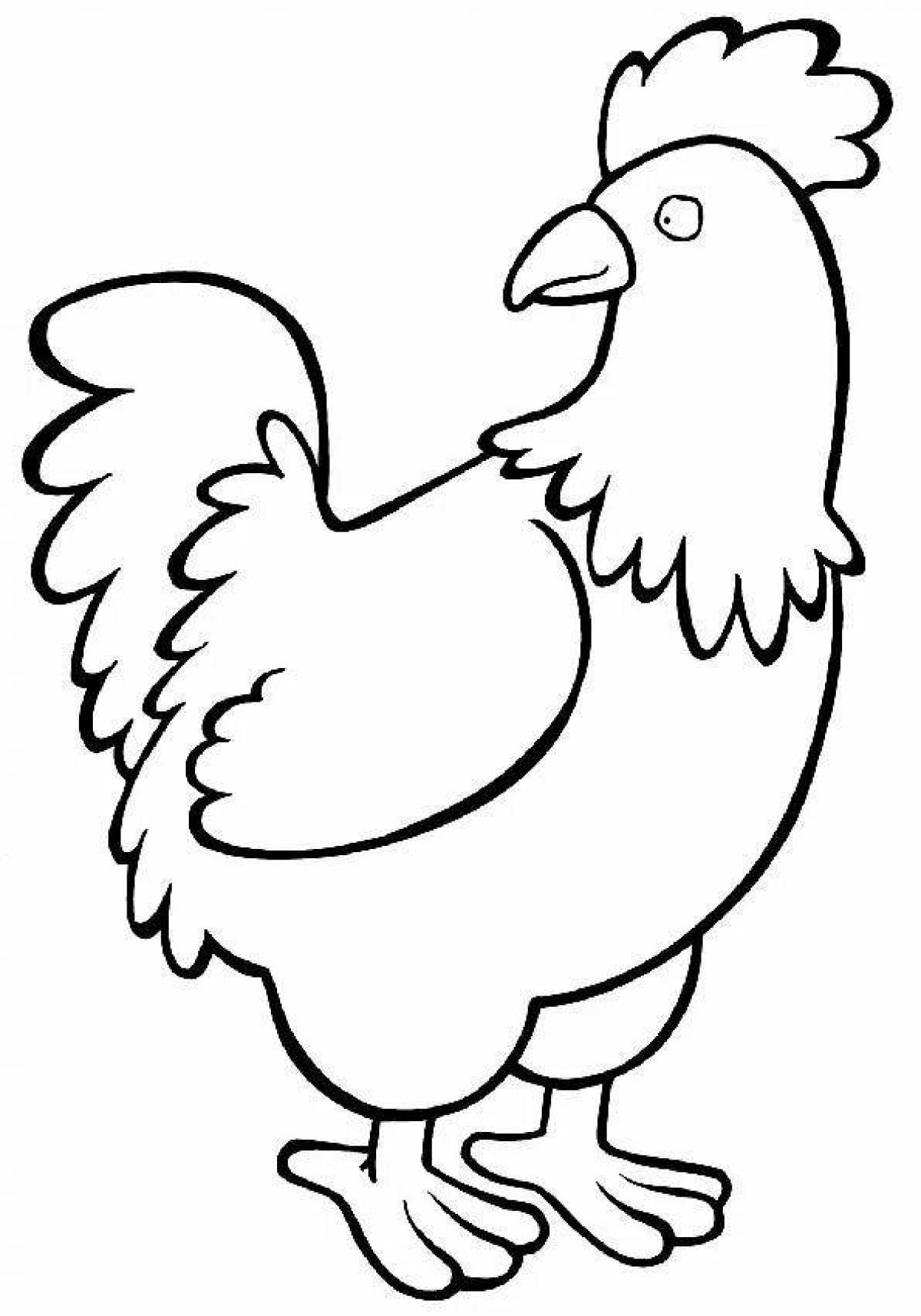 Animated rooster coloring page for kids