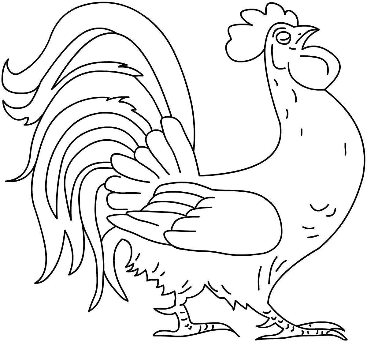 Coloring page energetic rooster for kids