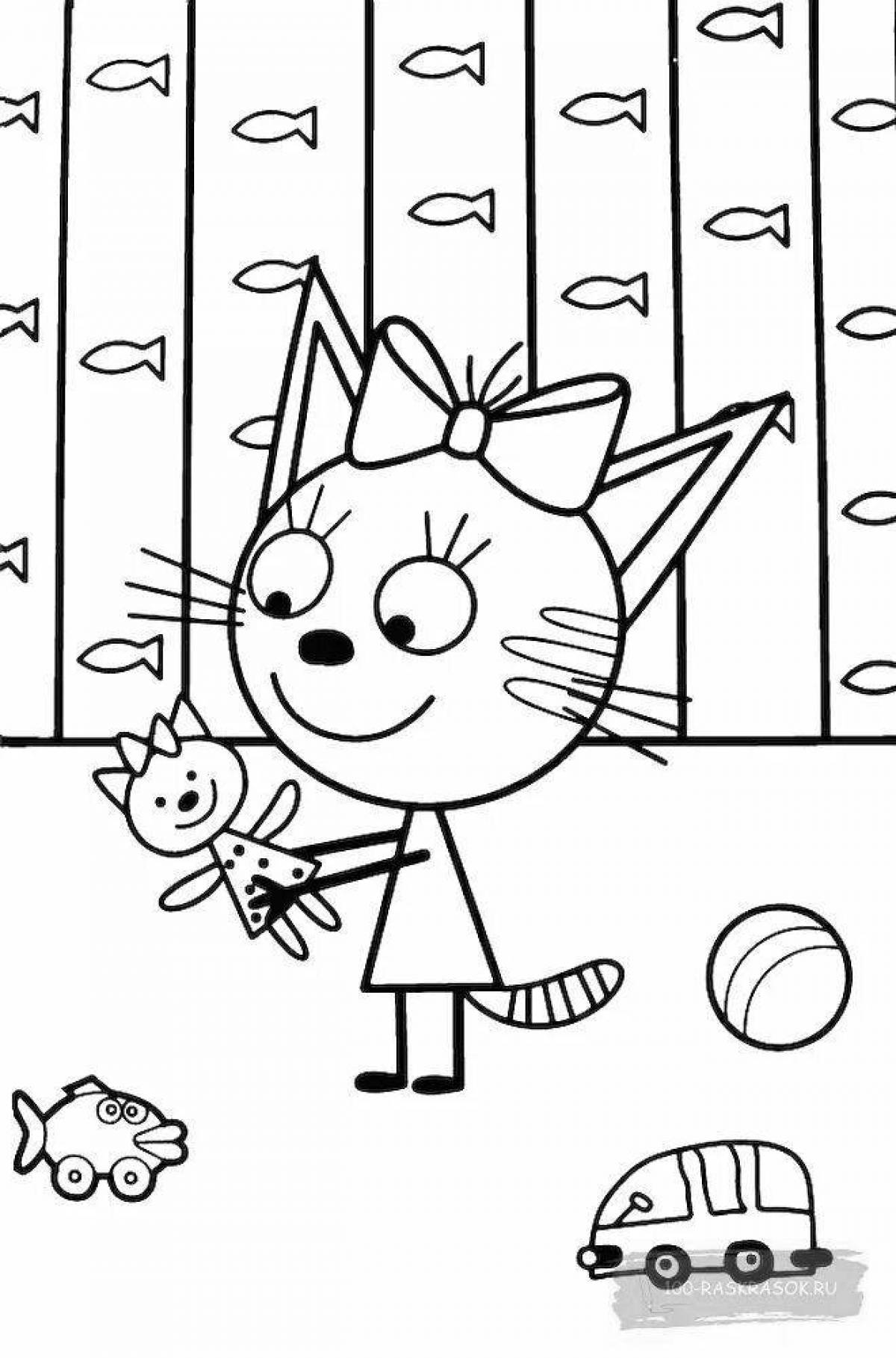 Coloring pages 3 cats for kids