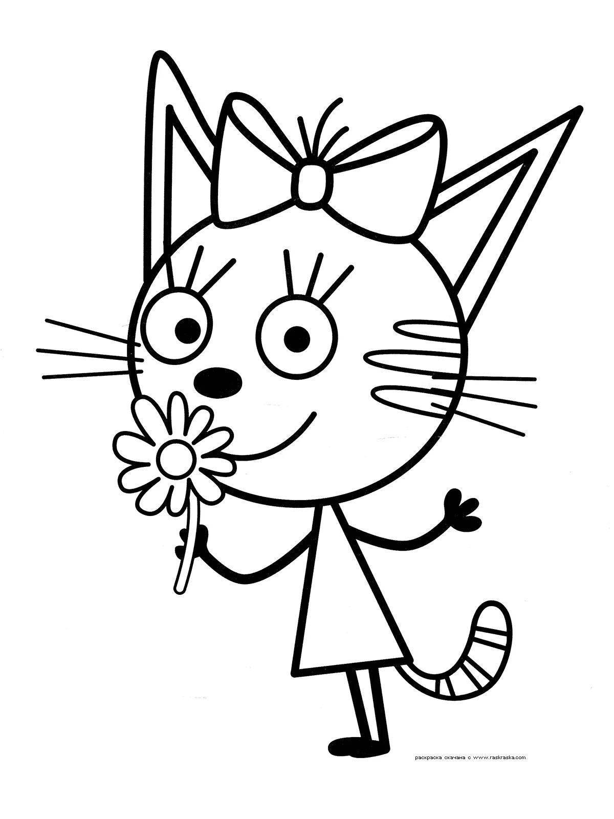 Charming coloring 3 cats for schoolchildren