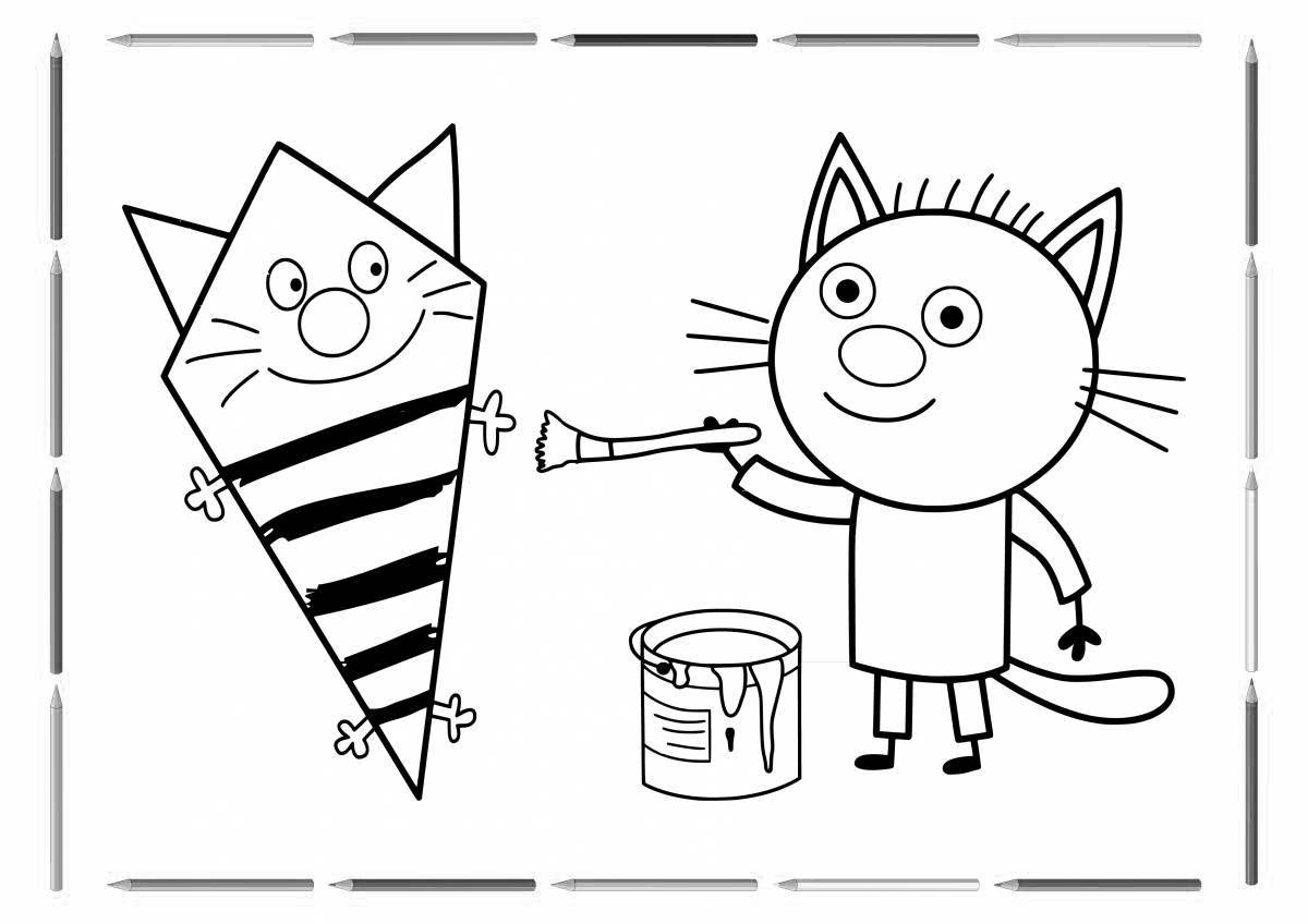 Sweet 3 cats coloring pages for beginners