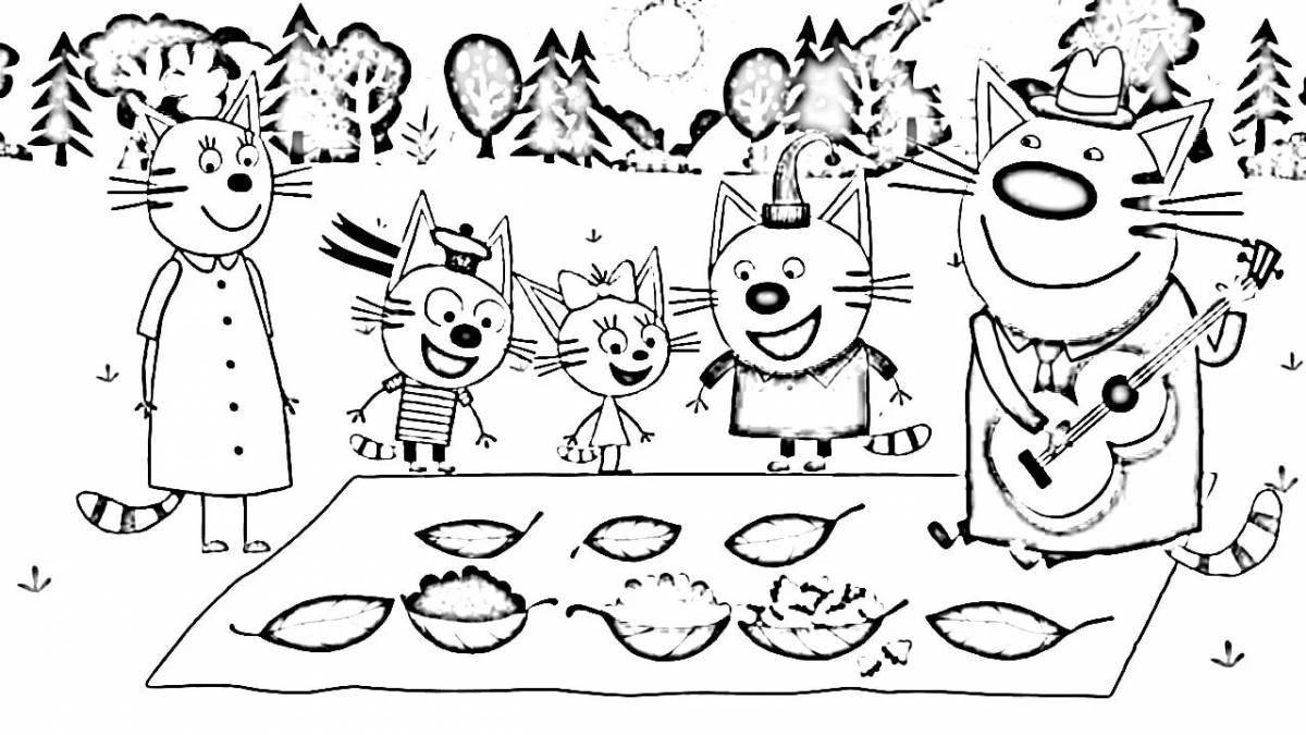 Splendid 3 cats coloring page для детей