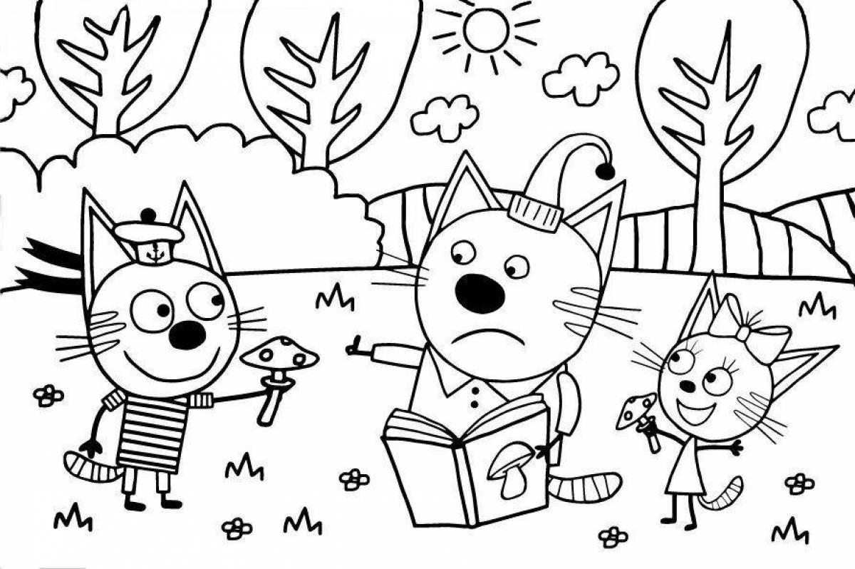 Stimulating coloring book 3 cats for teens