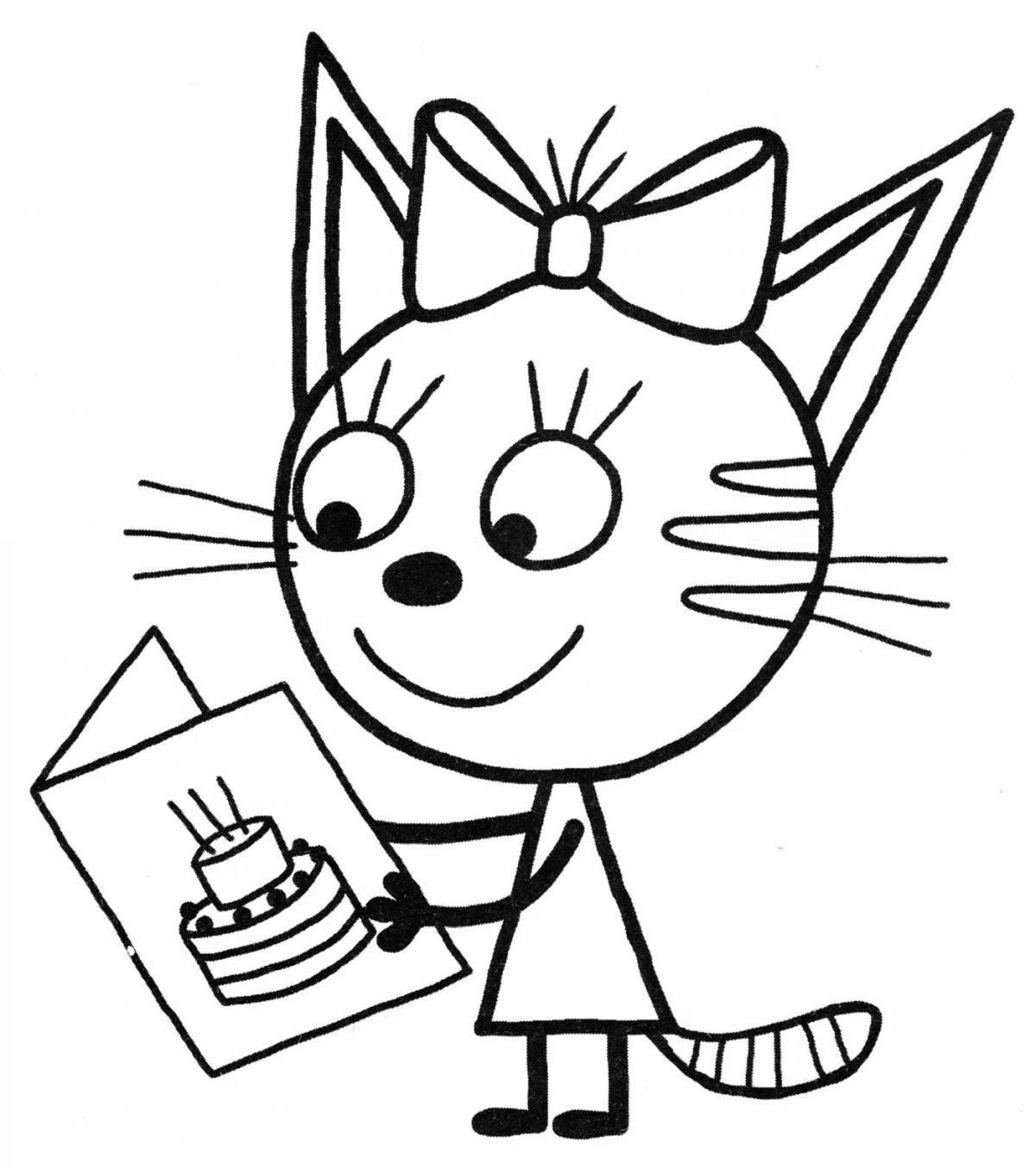 Colorful three caramel cats coloring page