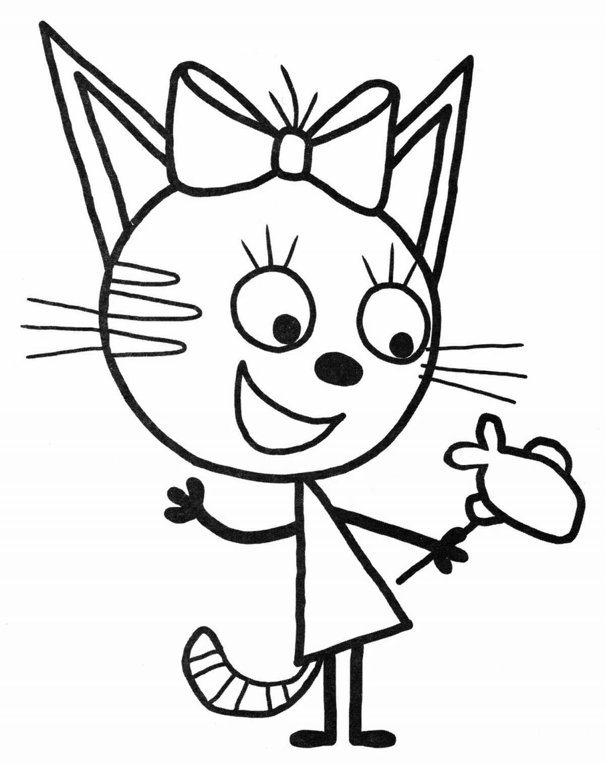 3 caramel cats playful coloring page