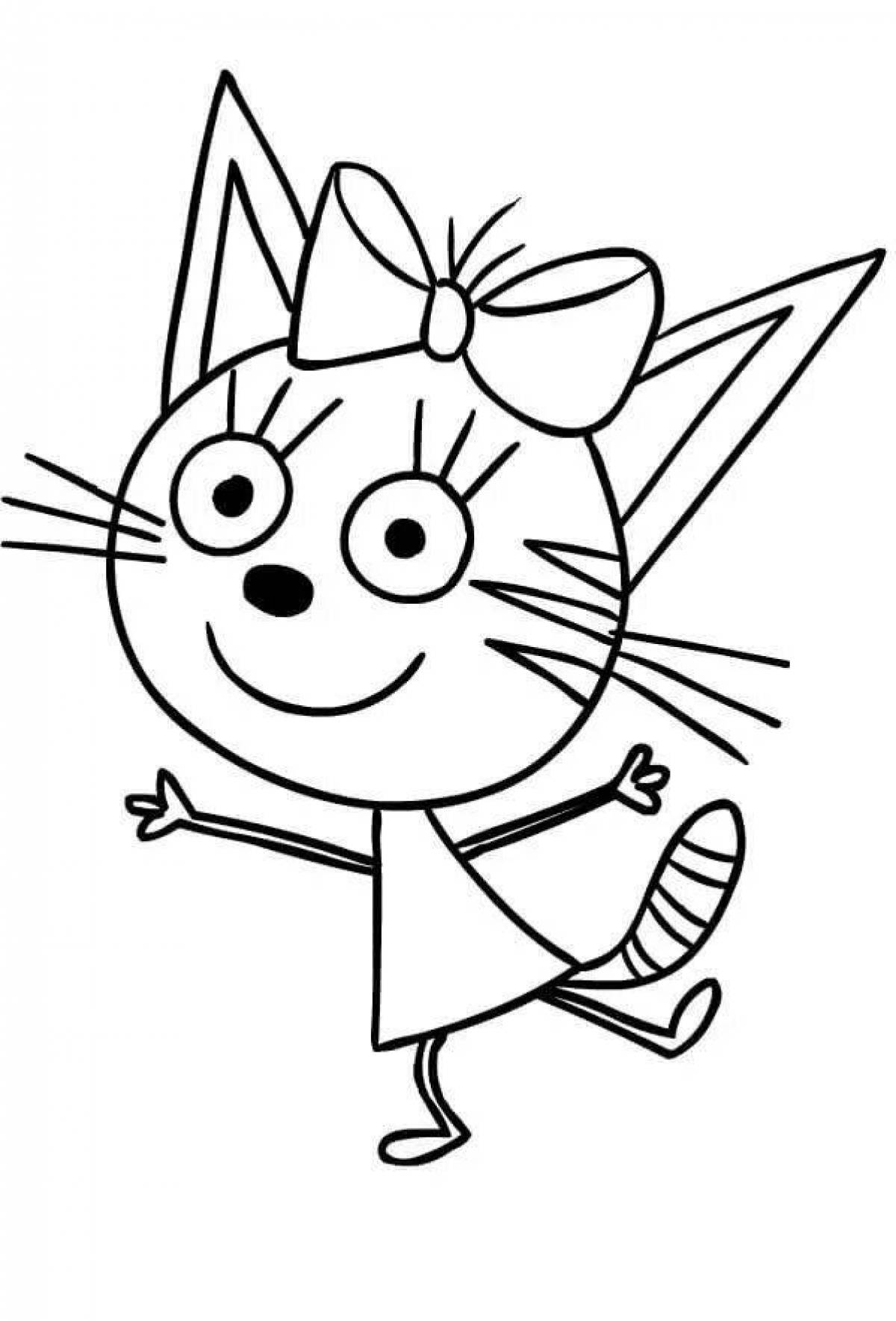 Adorable Three Cats Caramel Coloring Page