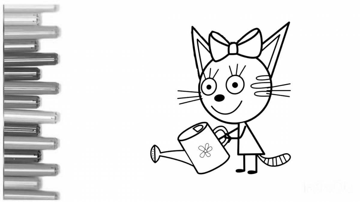 Cute three cats in caramel coloring page