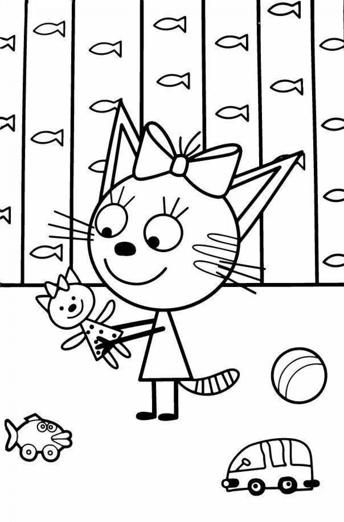 Fun three cats caramel coloring page