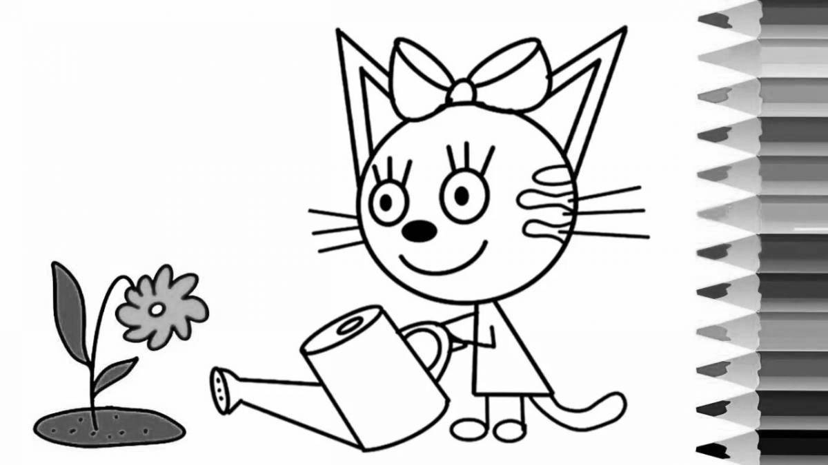 Three cats in caramel coloring book